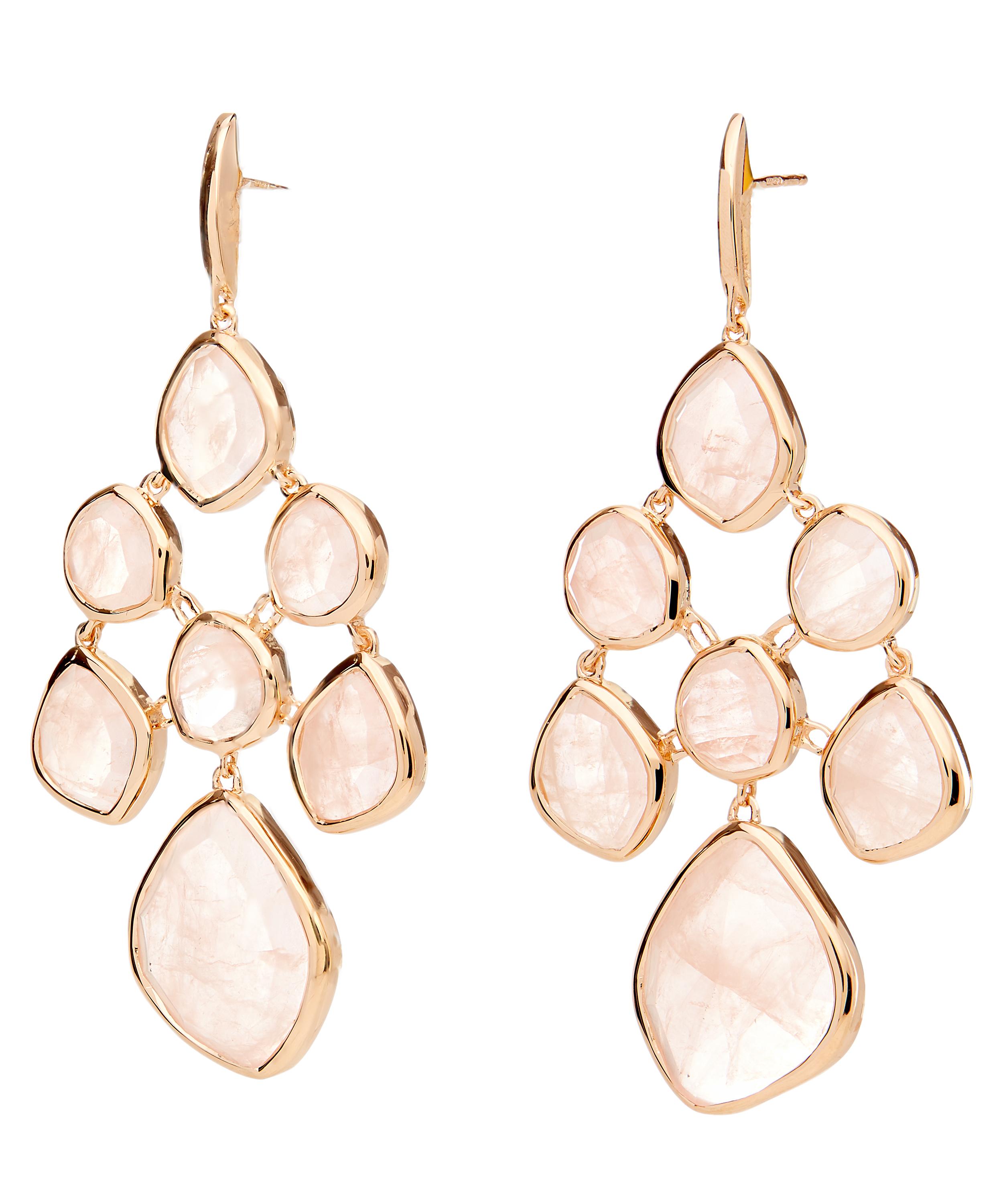 Monica Vinader - Rose Gold Plated Vermeil Silver Siren Rose Quartz Chandelier Drop Earrings image number 2