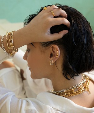 Monica Vinader - Gold Plated Vermeil Silver Alta Capture Diamond Huggie Hoop Earrings image number 6