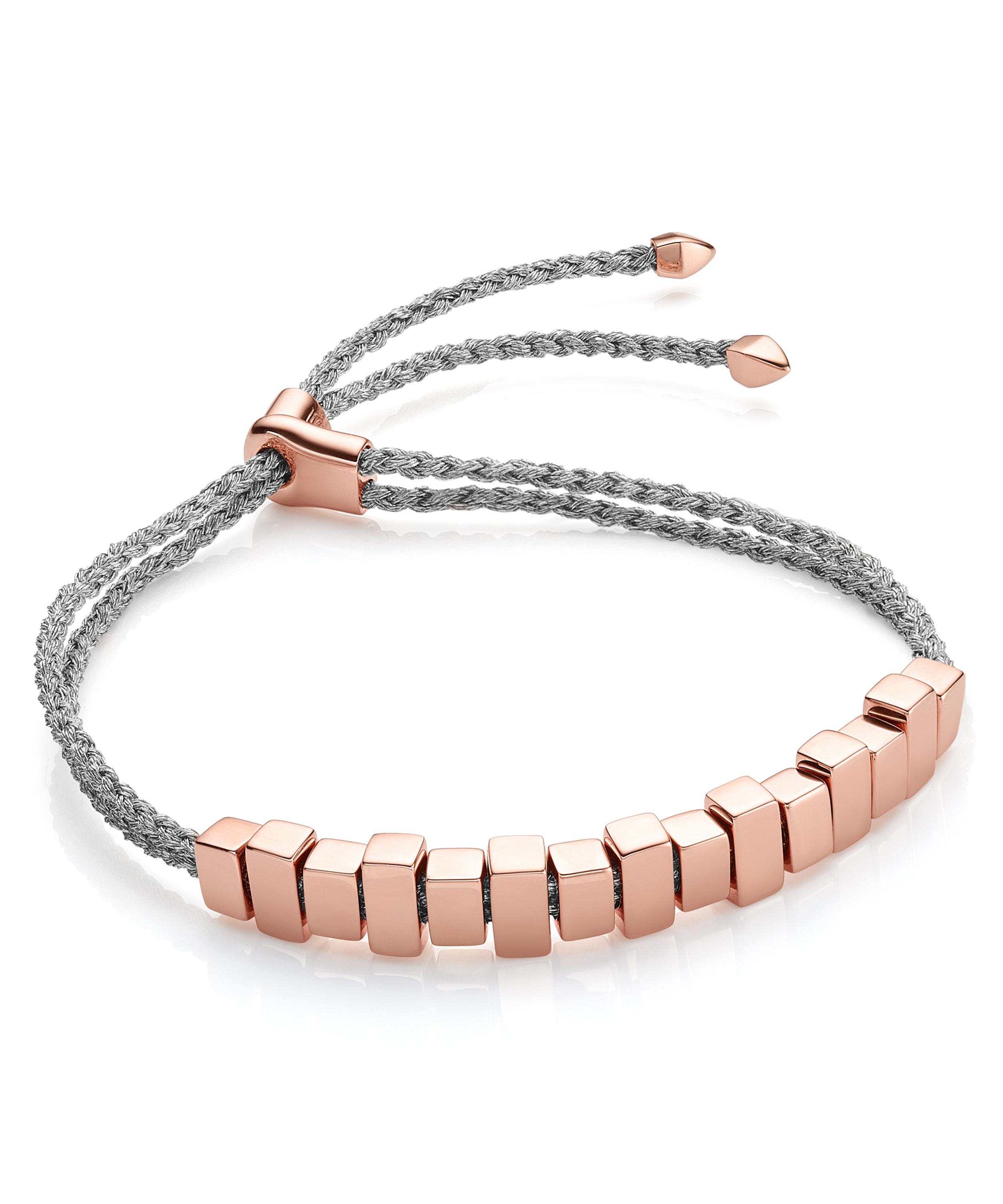 Monica Vinader - Rose Gold Vermeil Linear Ingot Cord Friendship Bracelet image number 0
