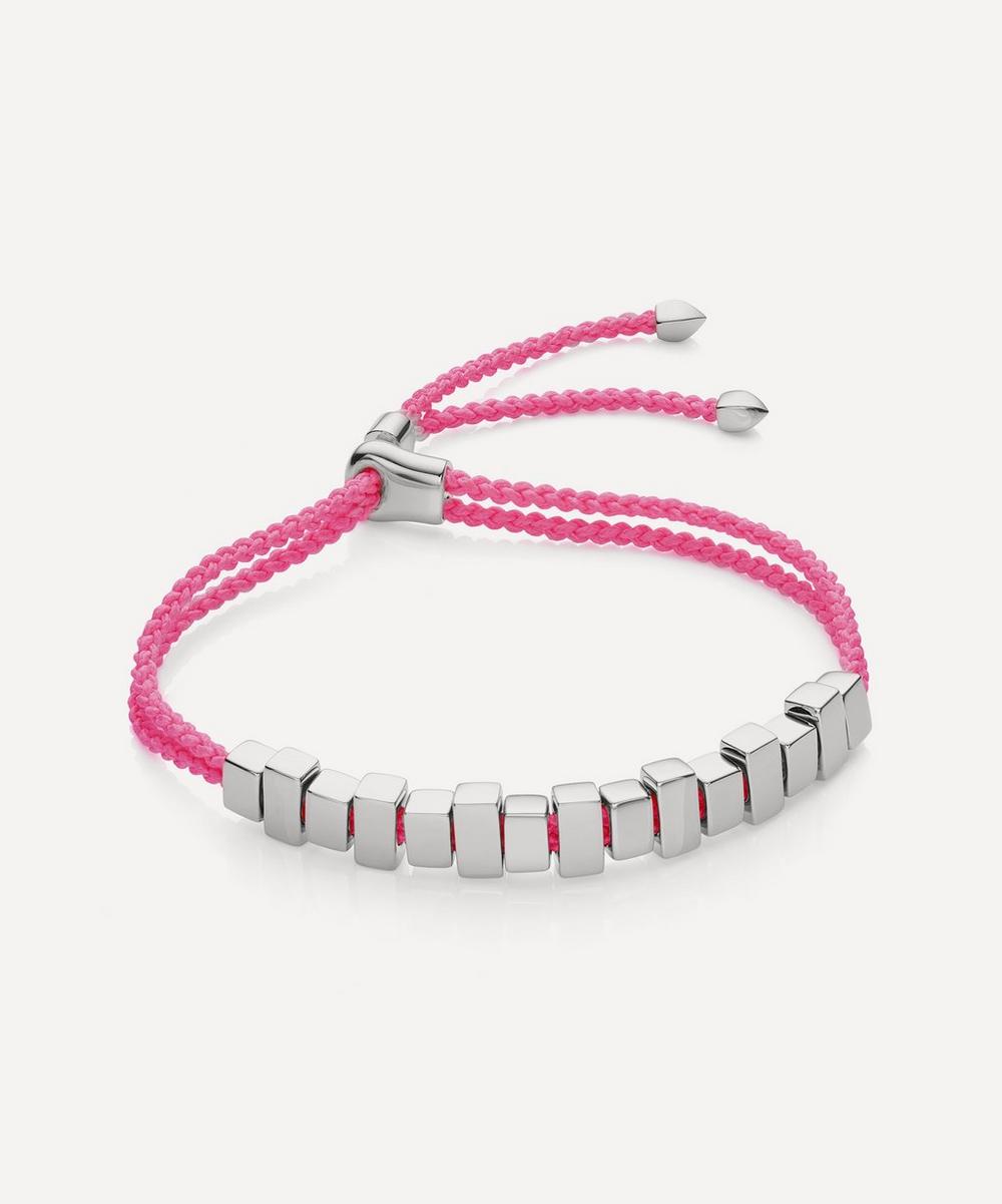 Monica Vinader Silver Linear Ingot Cord Friendship Bracelet In Pink
