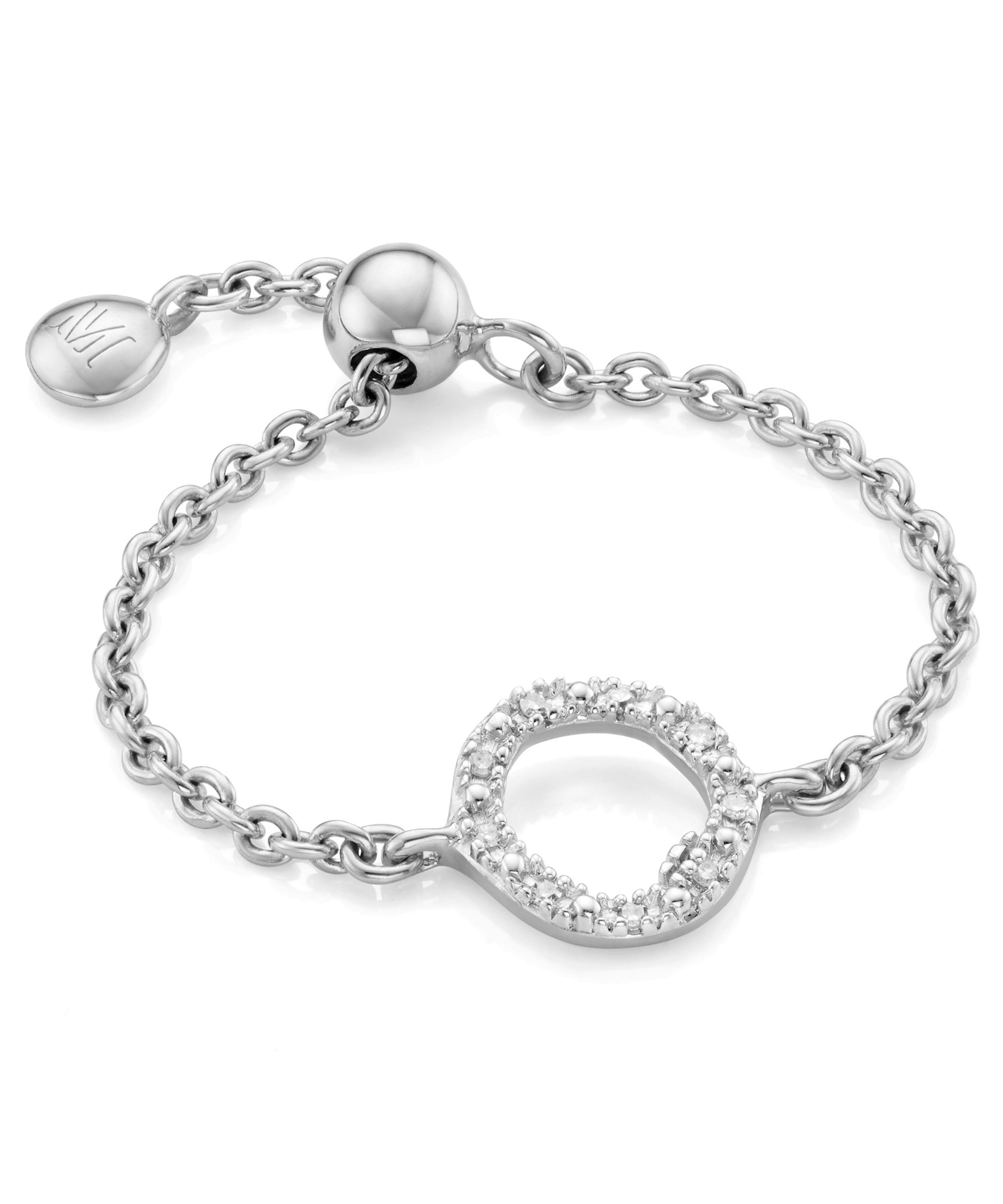 Monica Vinader - Silver Riva Mini Diamond Circle Friendship Ring image number 0