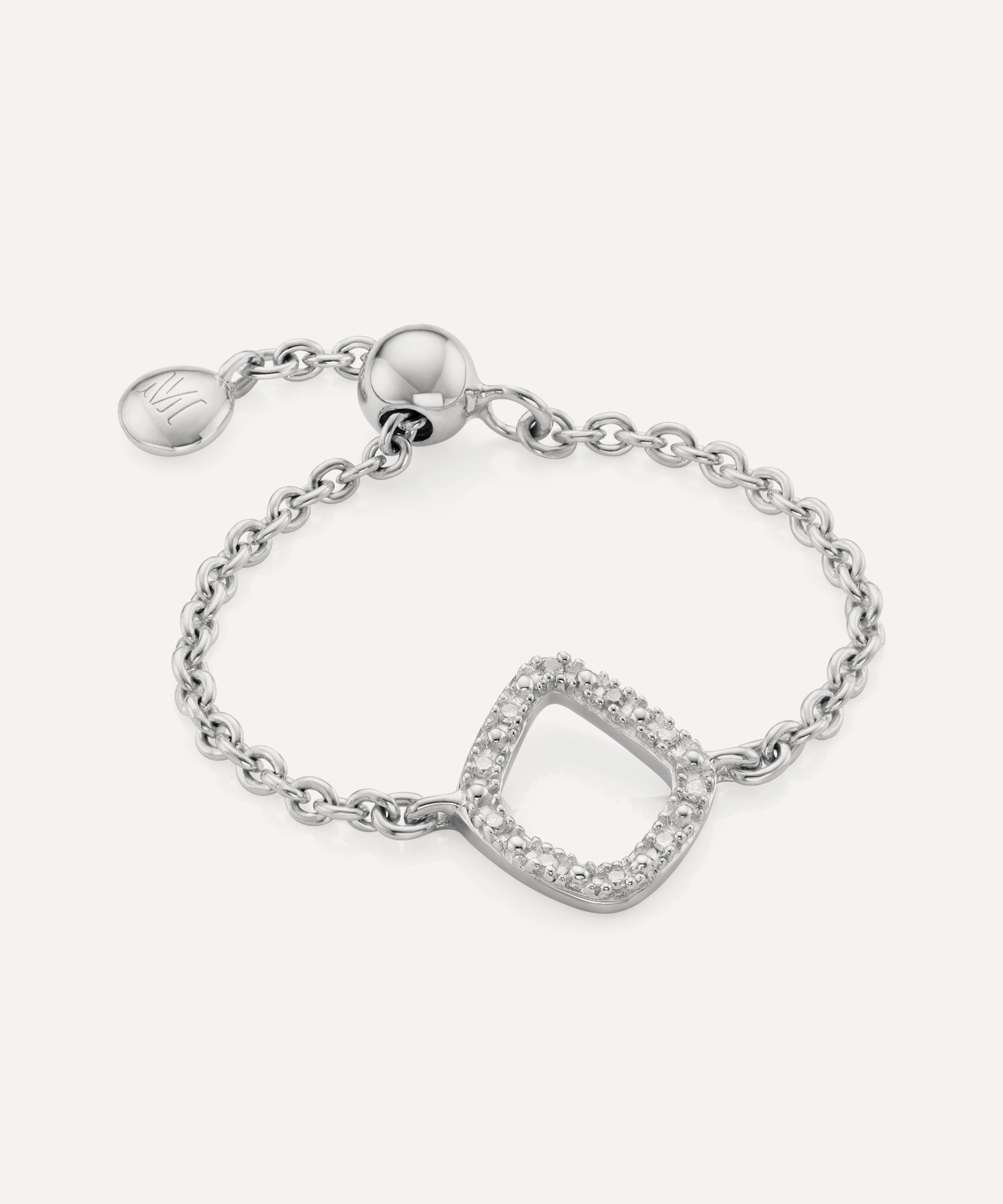 Monica Vinader - Silver Riva Mini Diamond Kite Friendship Ring image number 