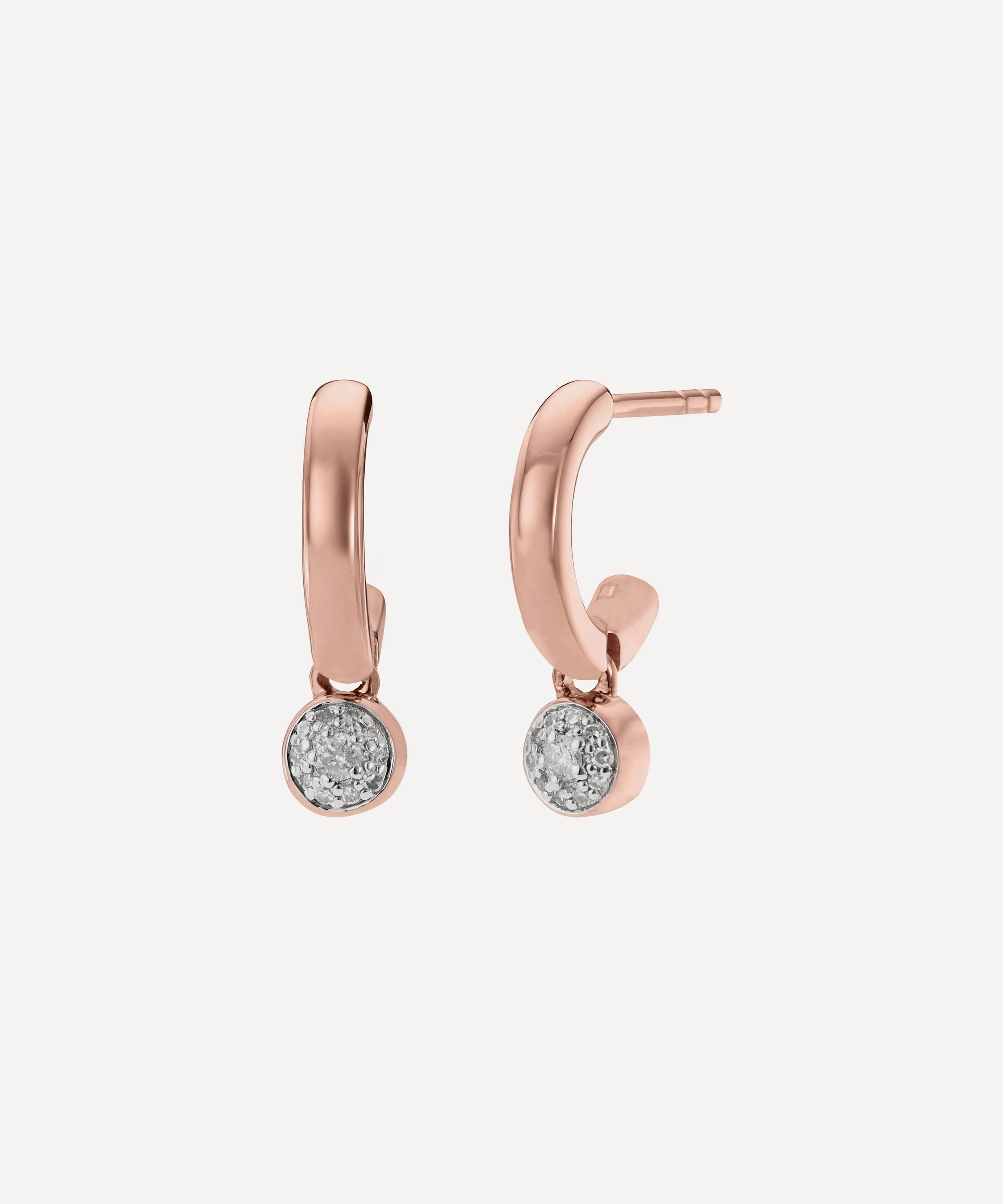 Monica Vinader - Rose Gold Plated Vermeil Silver Fiji Tiny Diamond Button Huggie Hoop Earrings image number 0