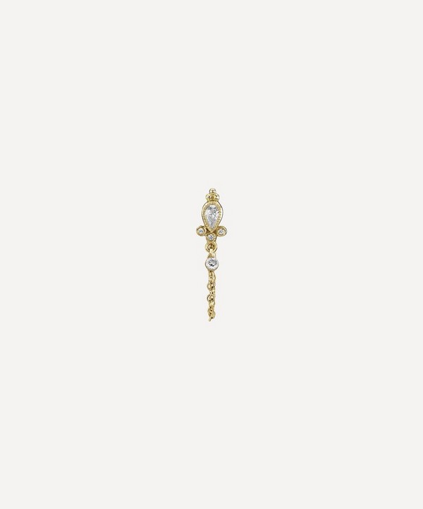 Maria Tash - 18ct 7.5mm Diamond Delia and Dangle 1 Chain Wrap Traditional Stud Earring image number null
