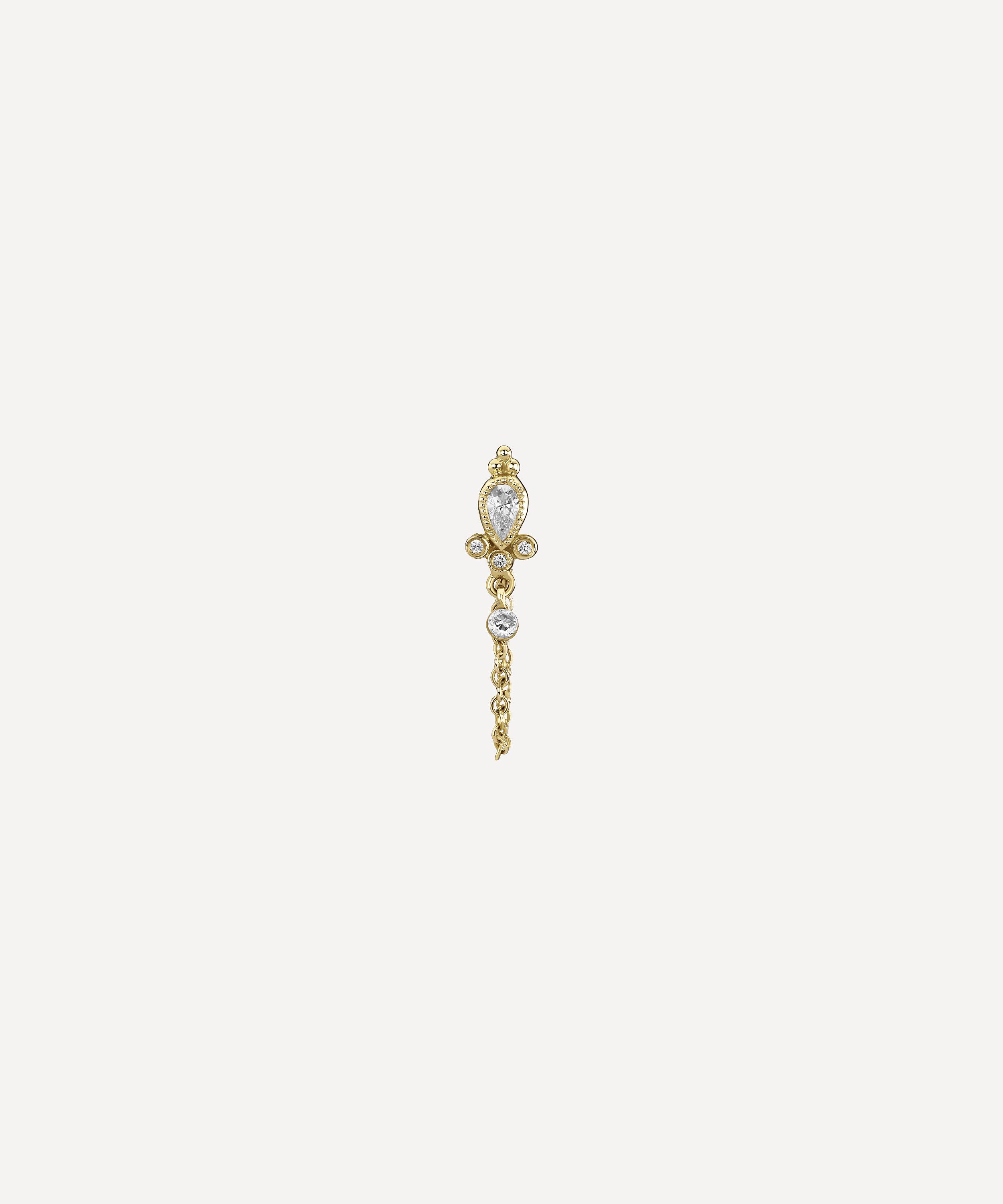 Maria Tash - 18ct 7.5mm Diamond Delia and Dangle 1 Chain Wrap Traditional Stud Earring image number 0
