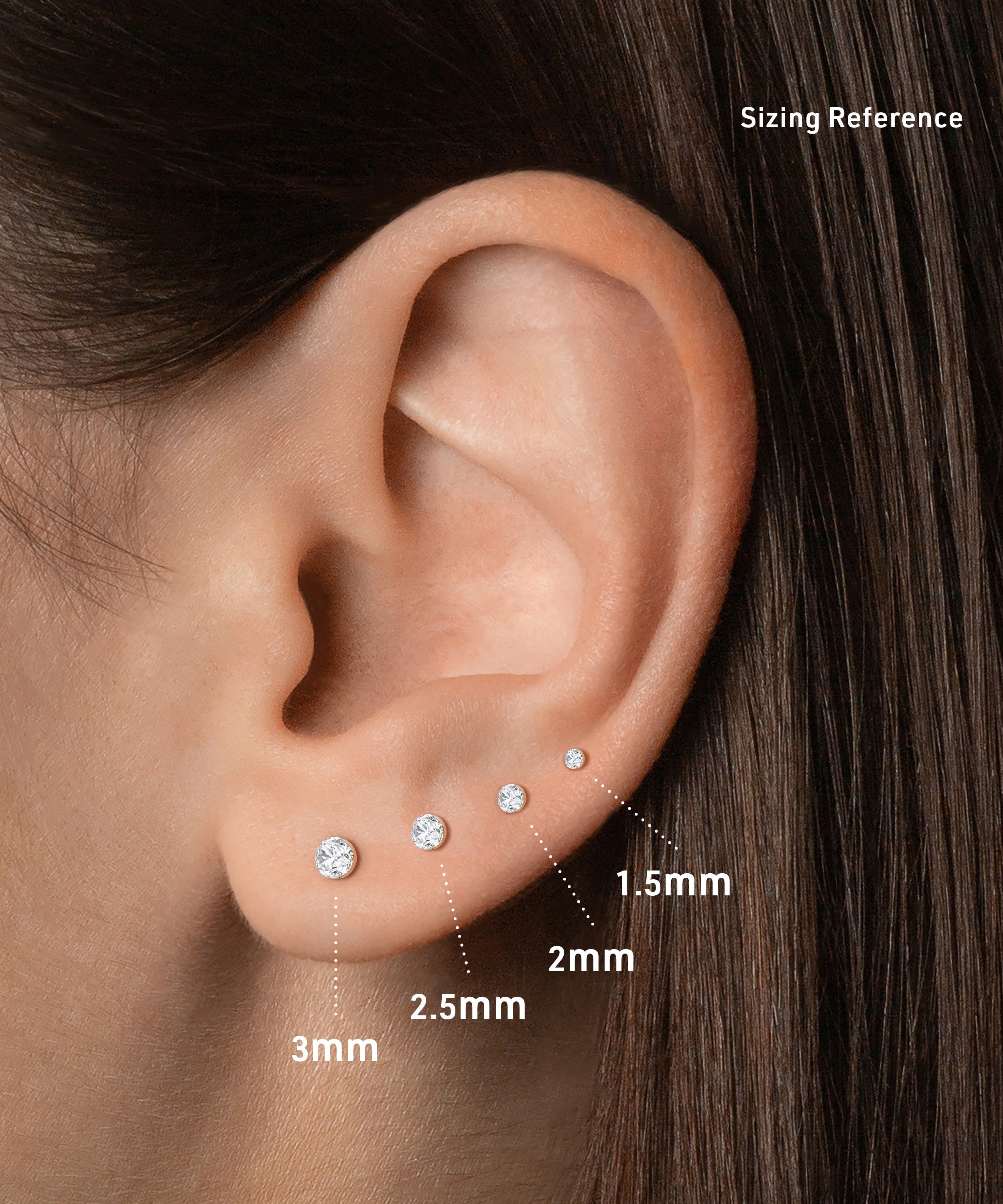Pinch Flat Back Stud Earring, 3mm Diamond