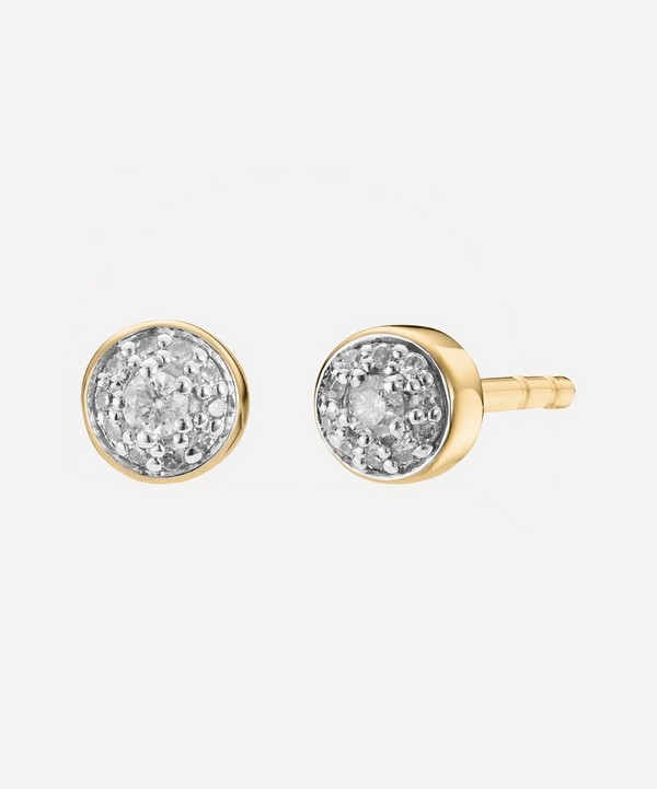 Monica Vinader - Gold Plated Vermeil Silver Fiji Tiny Diamond Button Stud Earrings image number null