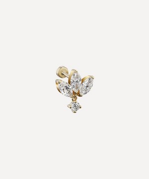 Maria Tash - 18ct 6mm Invisible Diamond Lotus with Dangle Threaded Stud Earring image number 2