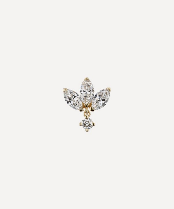 Maria Tash - 18ct 6mm Diamond Engraved Lotus with Dangle Threaded Stud Earring image number null