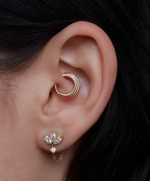 Maria Tash - 18ct 6mm Diamond Engraved Lotus with Dangle Threaded Stud Earring image number 1