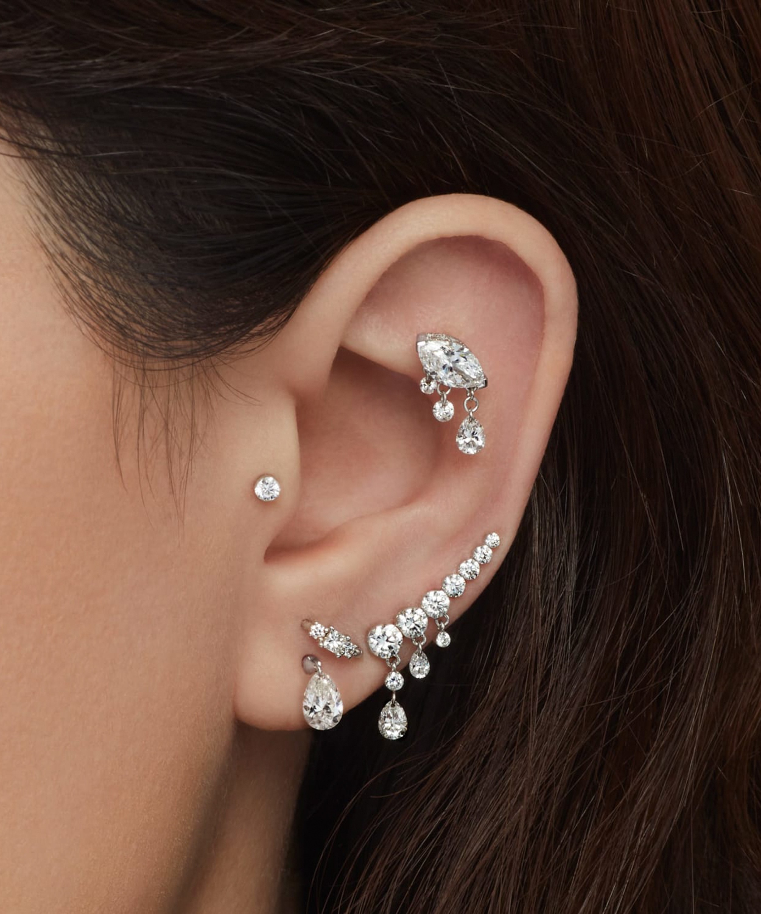 Invisible Set Diamond Threaded Stud Earring
