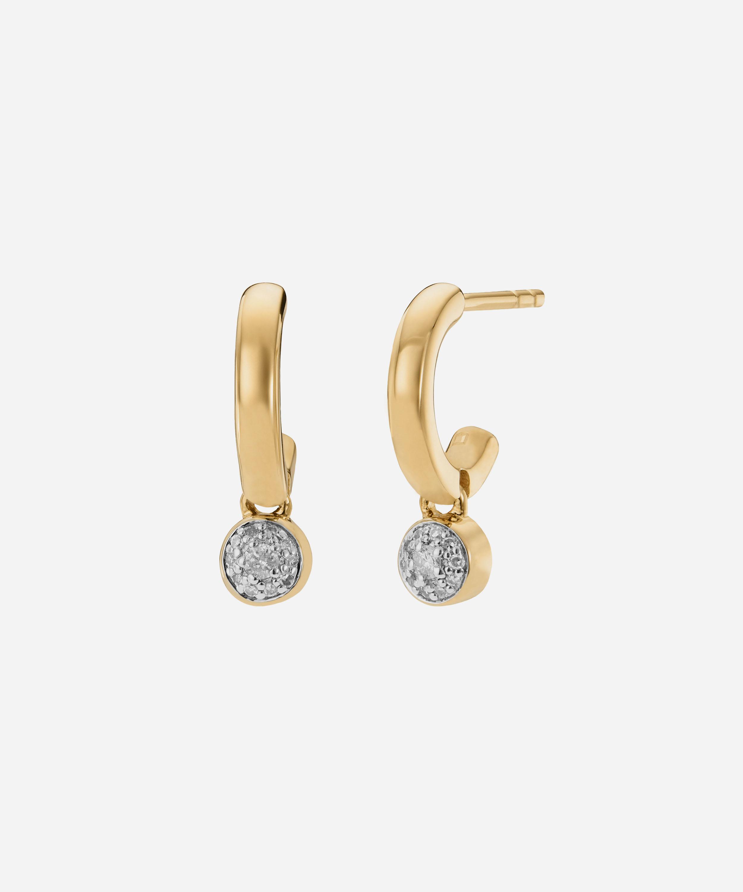 Monica Vinader - Gold Plated Vermeil Silver Fiji Tiny Diamond Button Huggie Hoop Earrings image number 0