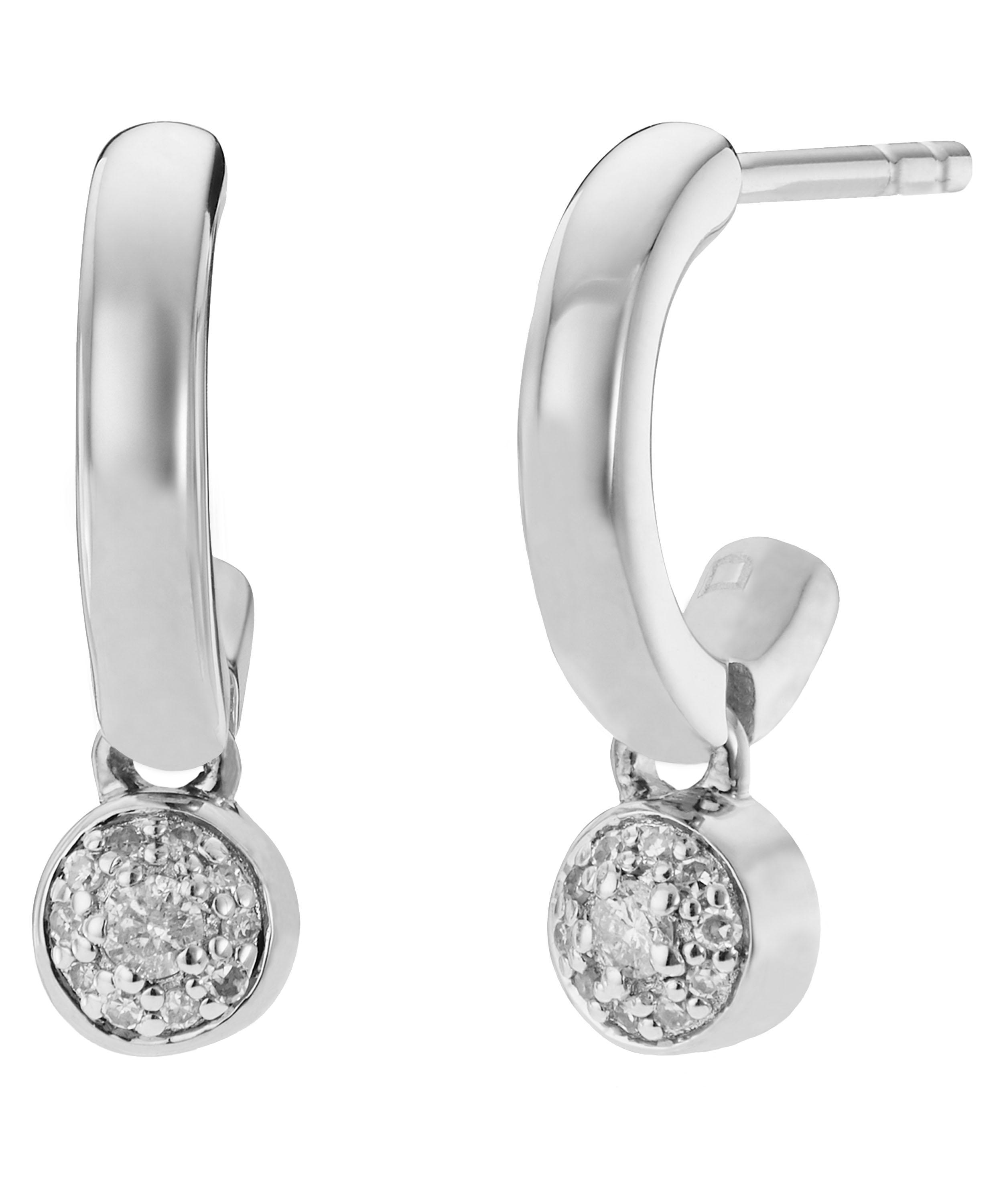 Monica Vinader - Silver Fiji Tiny Diamond Button Huggie Hoop Earrings image number 0