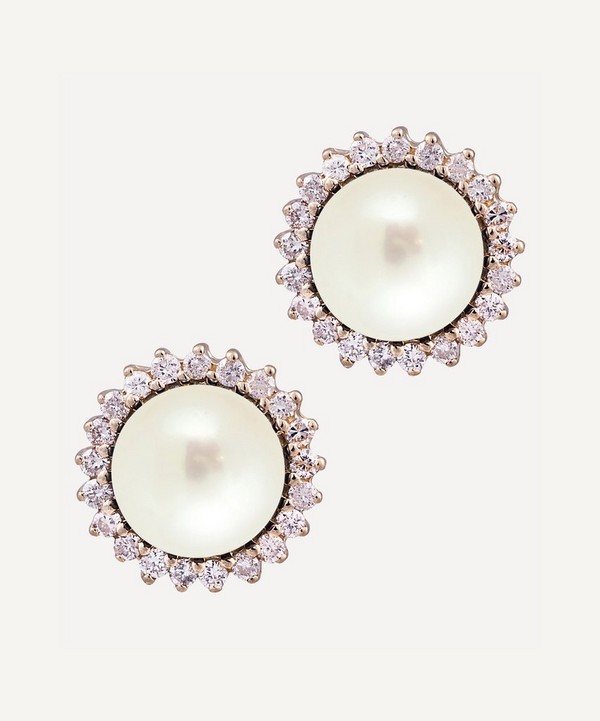 Kojis - Pearl and Diamond Cluster Stud Earrings image number null