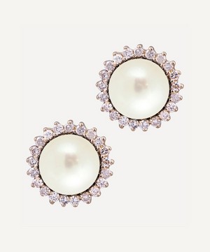 Kojis - Pearl and Diamond Cluster Stud Earrings image number 0