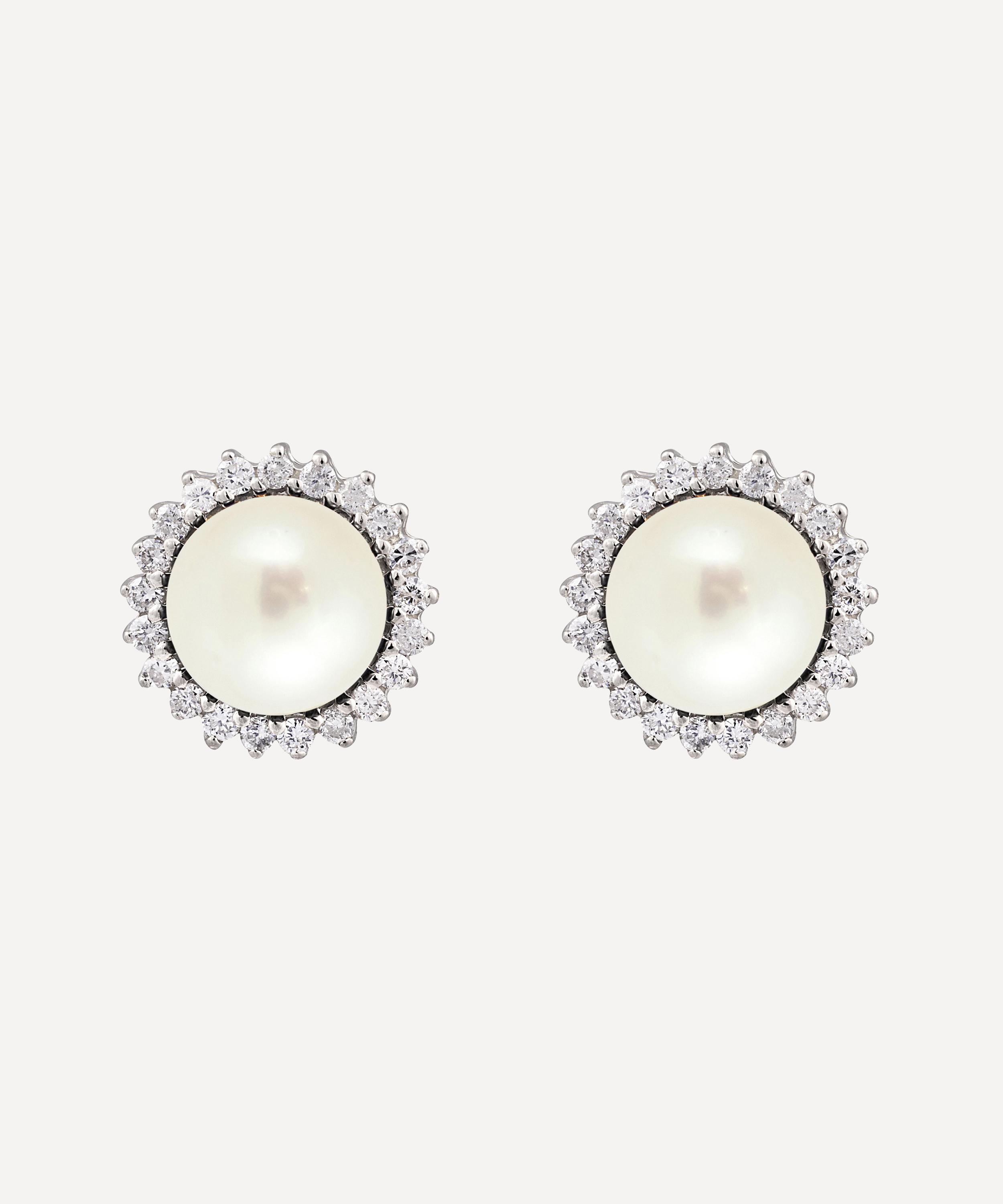 Kojis - Pearl and Diamond Cluster Stud Earrings image number 0