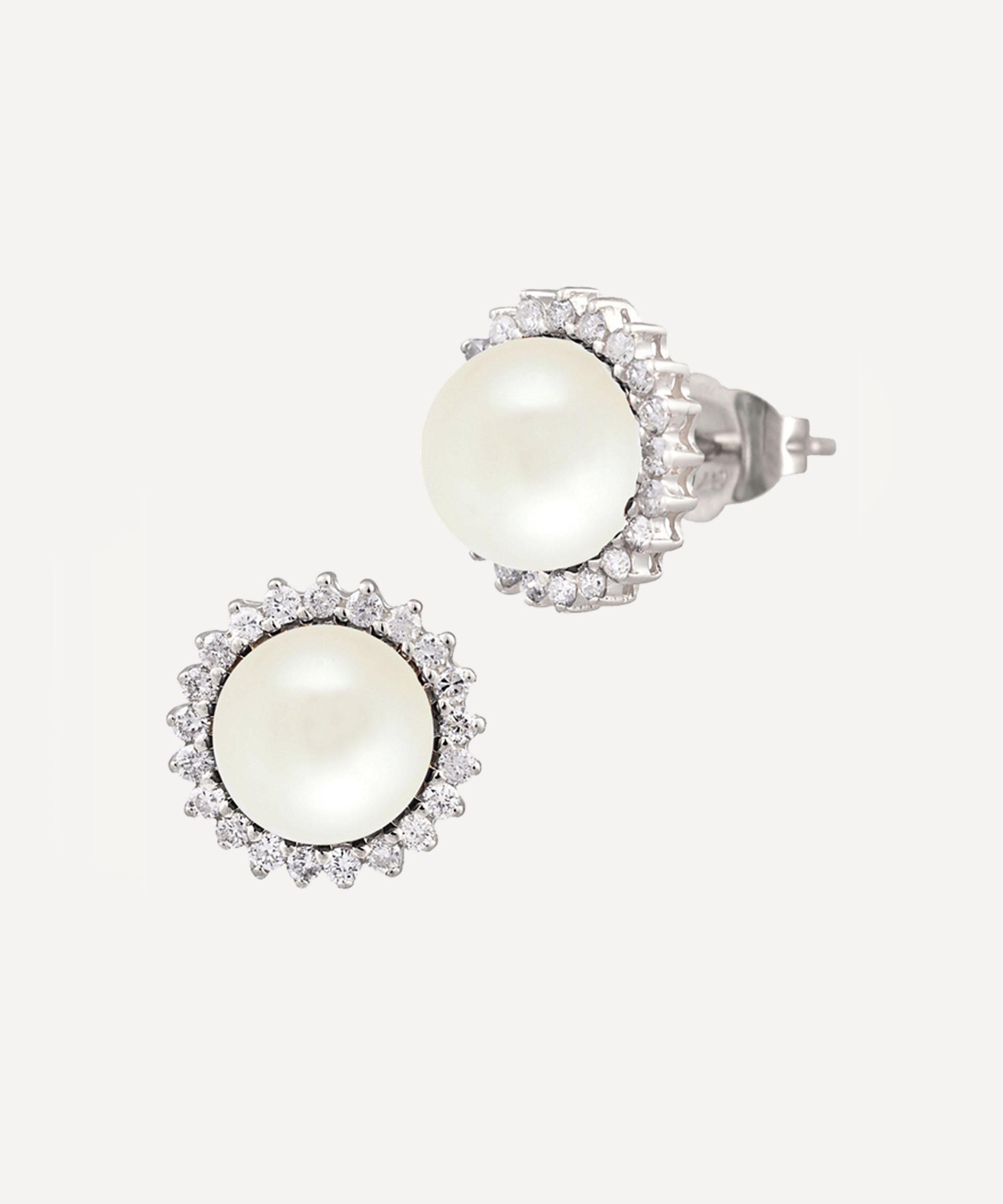 Kojis - Pearl and Diamond Cluster Stud Earrings image number 1