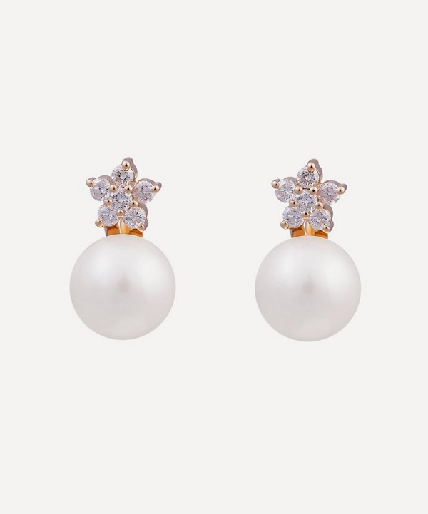 Kojis - Large Diamond Star and Pearl Drop Earrings image number null