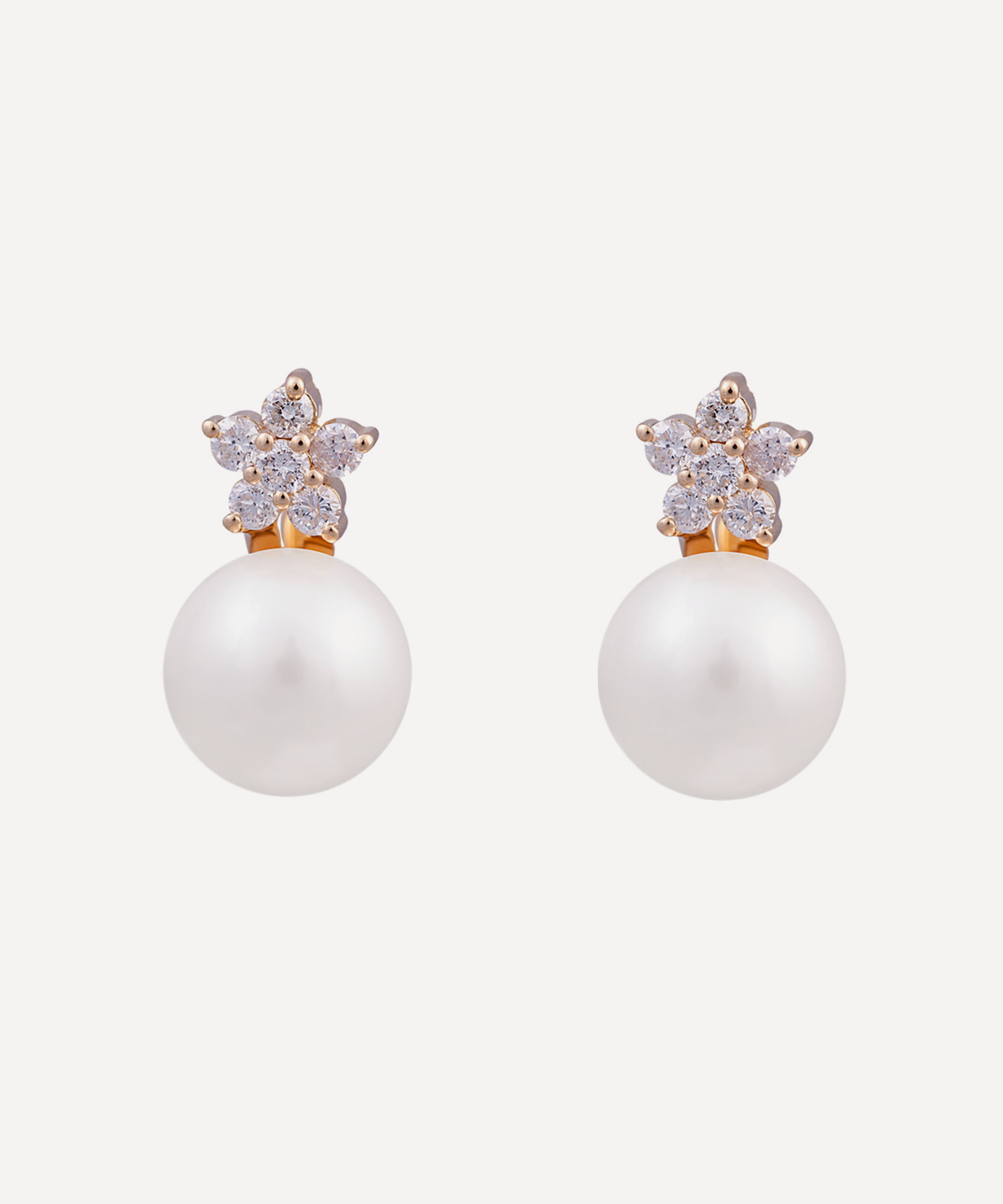 Kojis - Large Diamond Star and Pearl Drop Earrings
