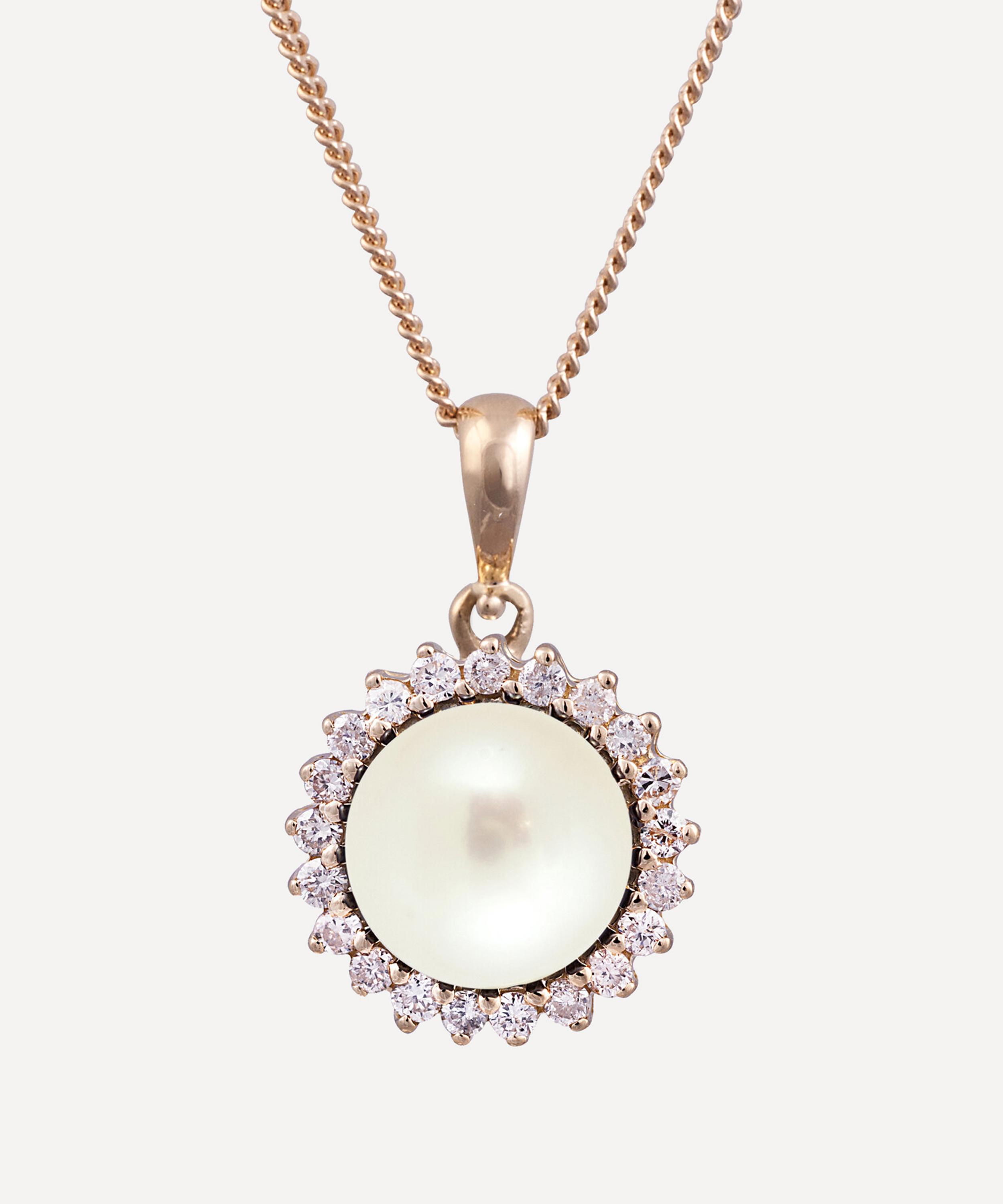 Kojis - Pearl and Diamond Cluster Pendant Necklace