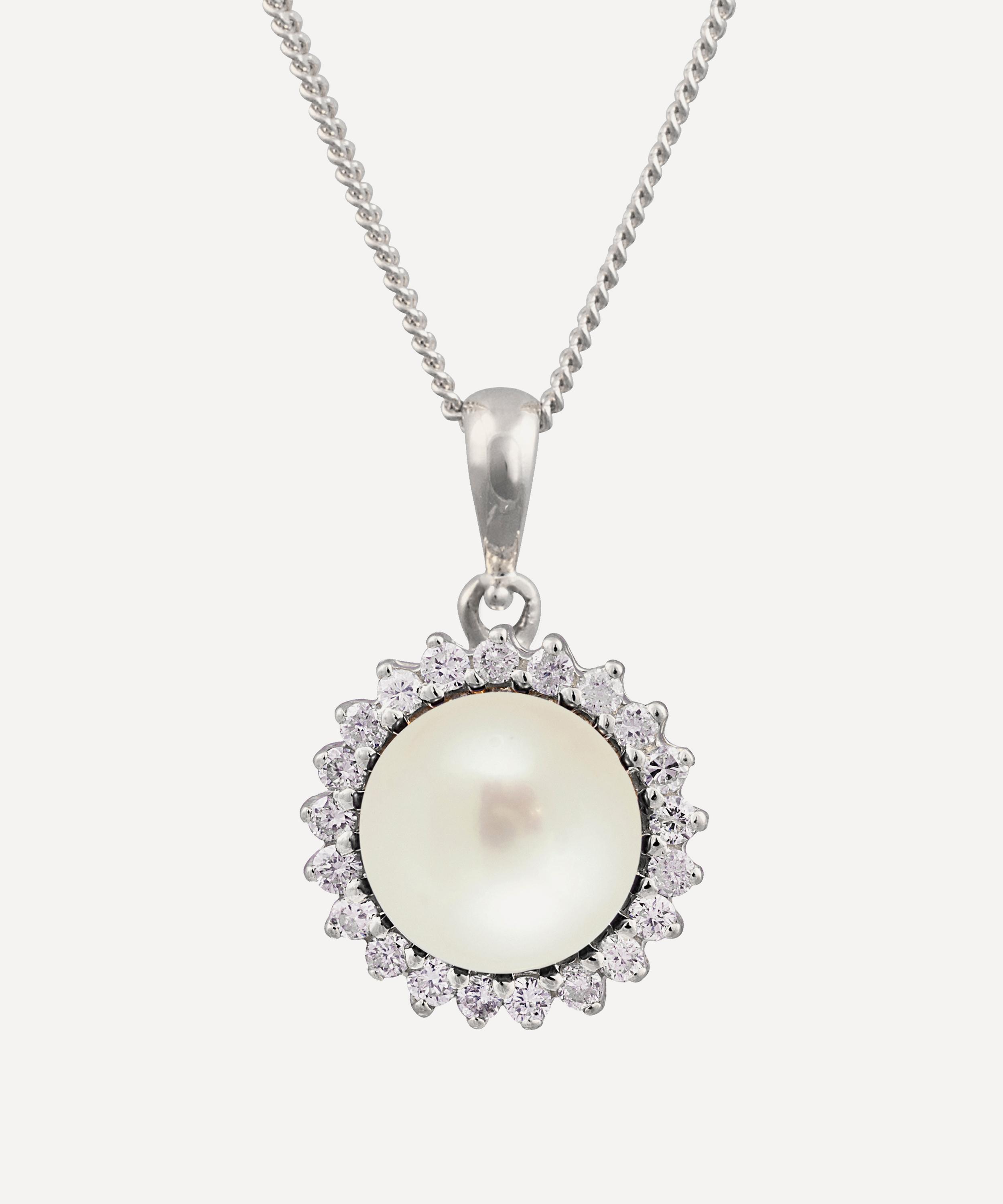 Kojis - Pearl and Diamond Cluster Pendant Necklace image number 0