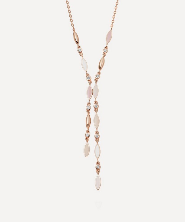 Astley Clarke - Rose Gold Plated Vermeil Silver Paloma Petal White Sapphire and Enamel Pendant Necklace image number null