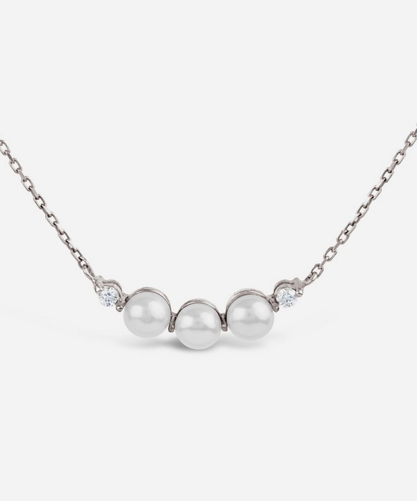 Dinny Hall - 14ct White Gold Shuga Mini Pearl and Diamond Bar Pendant Necklace image number null