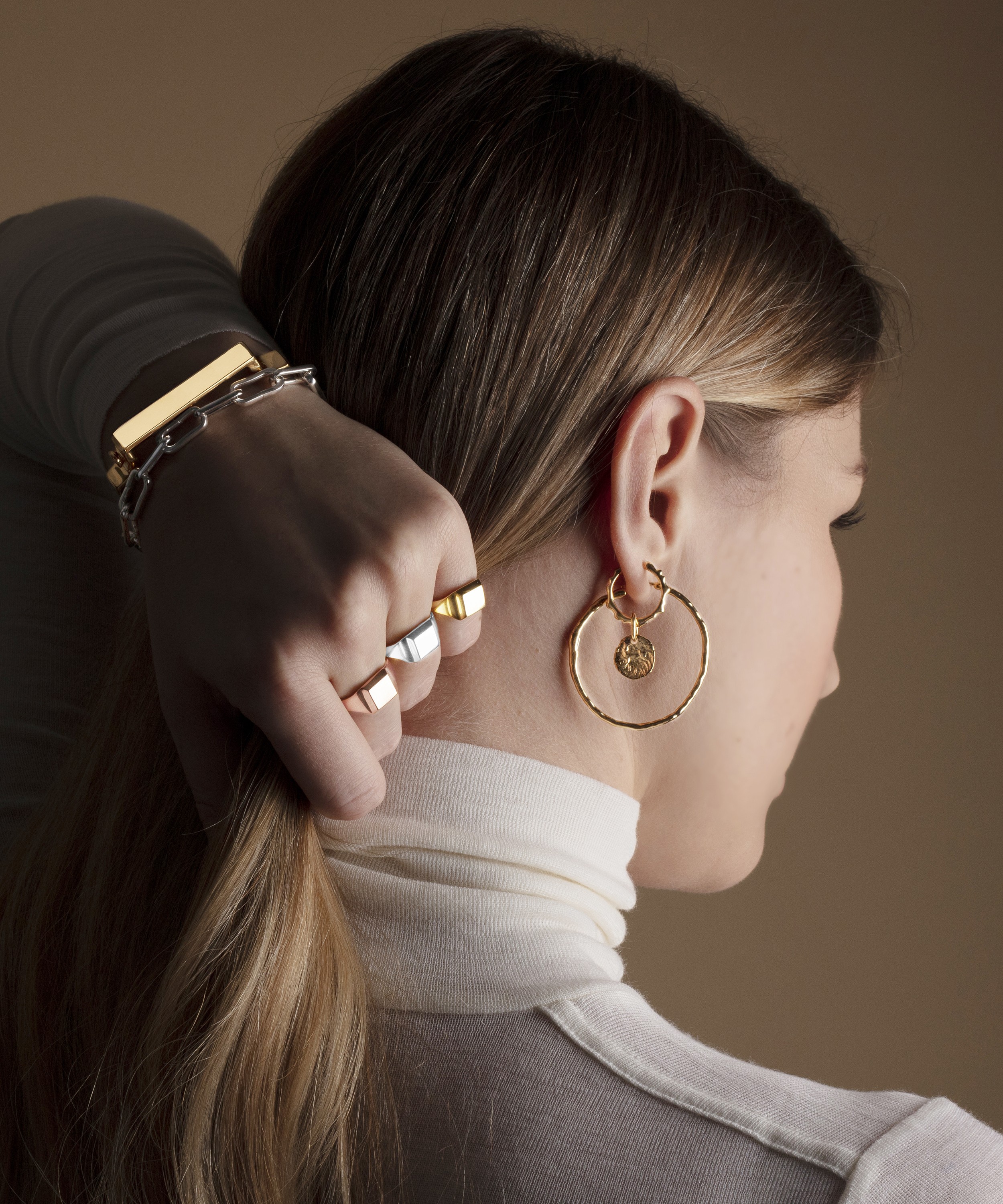 Monica Vinader - Gold Plated Vermeil Silver Siren Muse Large Hoop Earrings image number 1