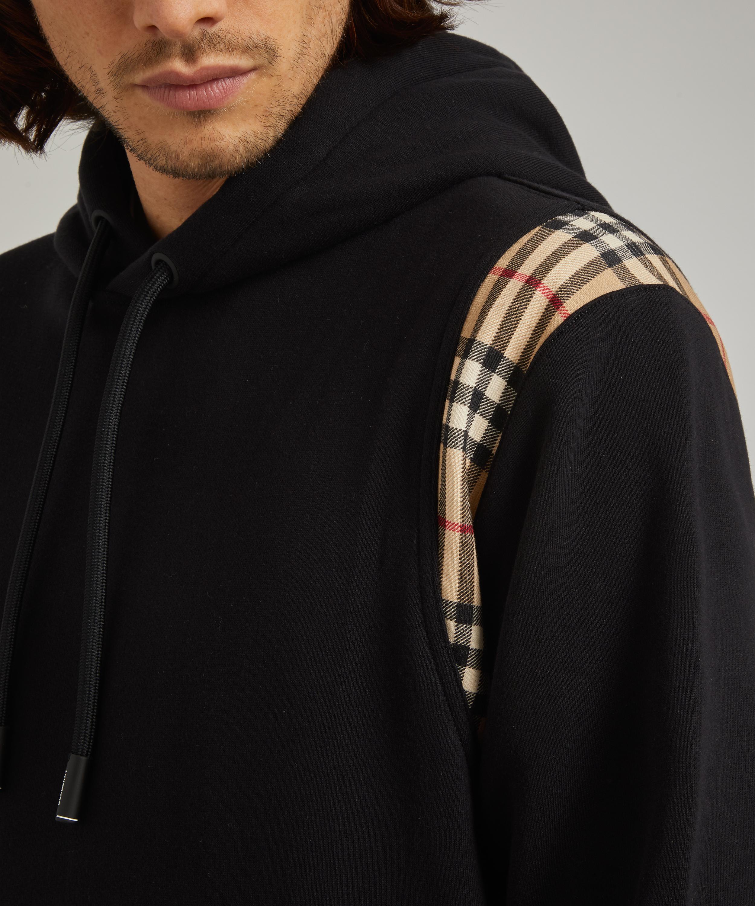 vintage check panel cotton hooded top