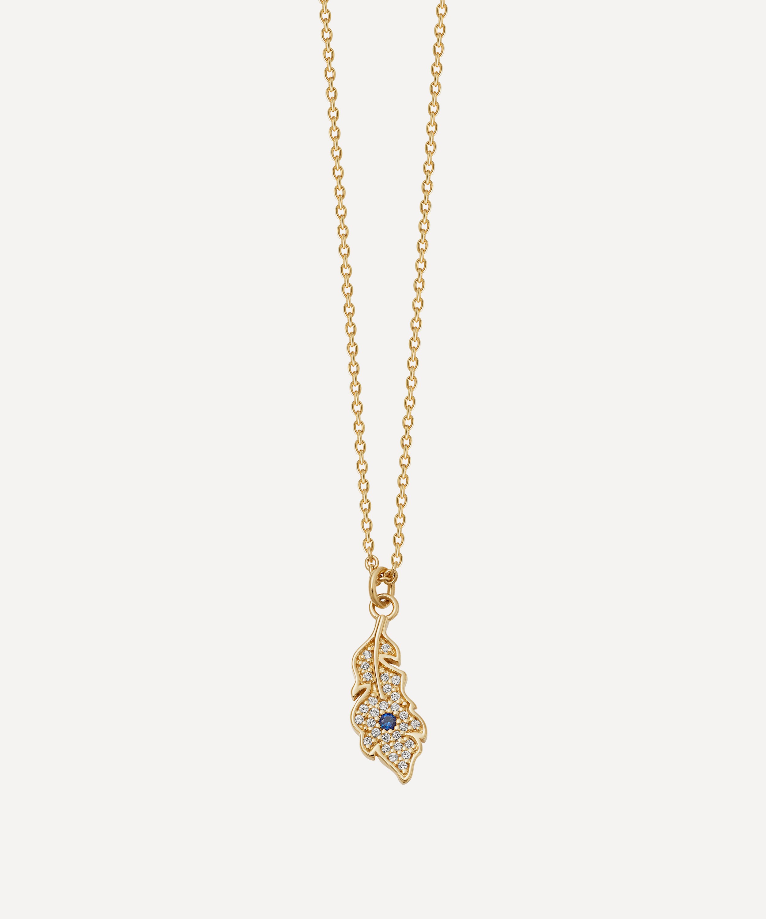 Astley Clarke Gold Plated Vermeil Silver Biography White Sapphire Peacock Feather  Pendant Necklace