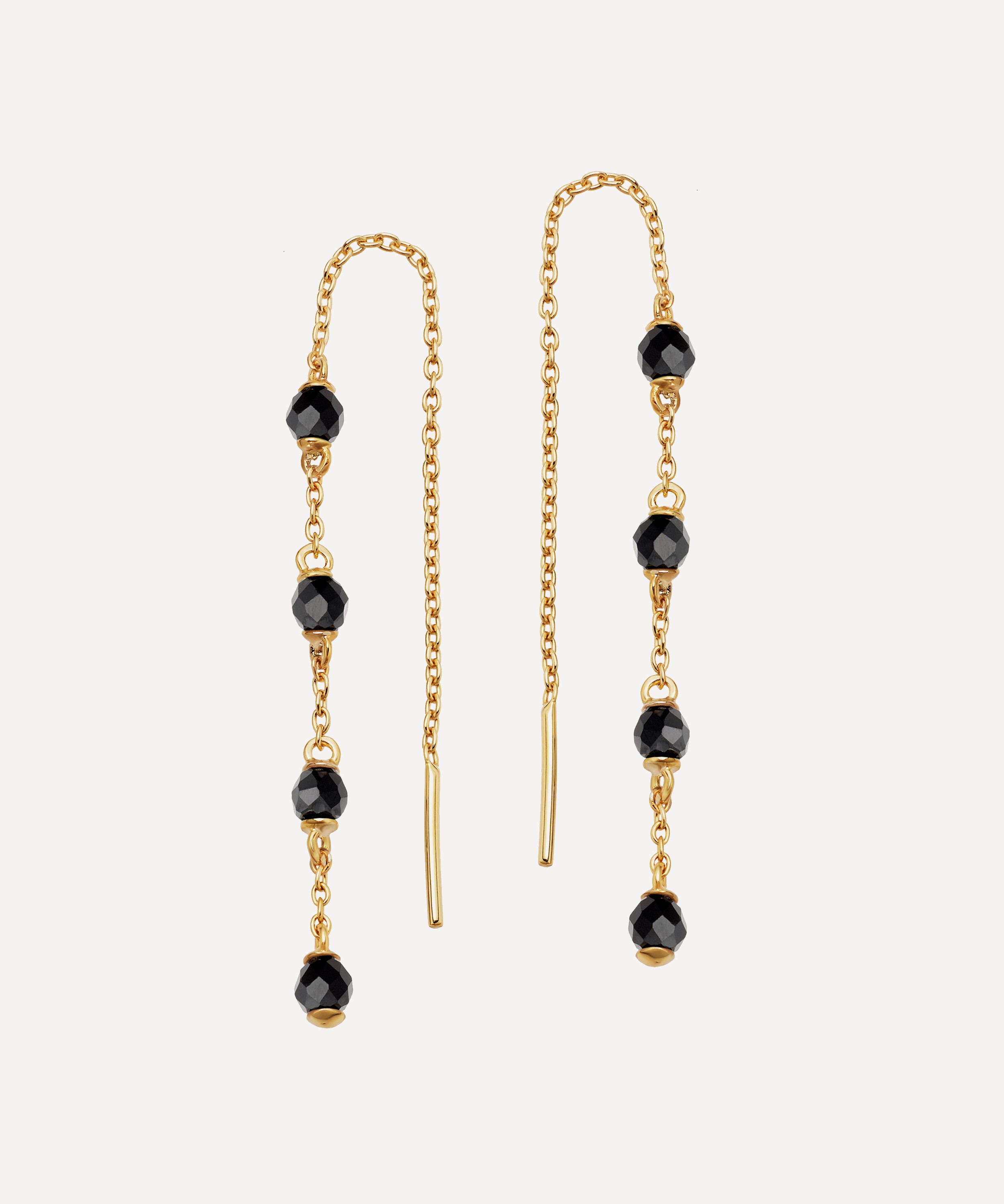 Astley Clarke - Gold Plated Vermeil Silver Black Onyx Threaded Chain Drop Earrings image number 0