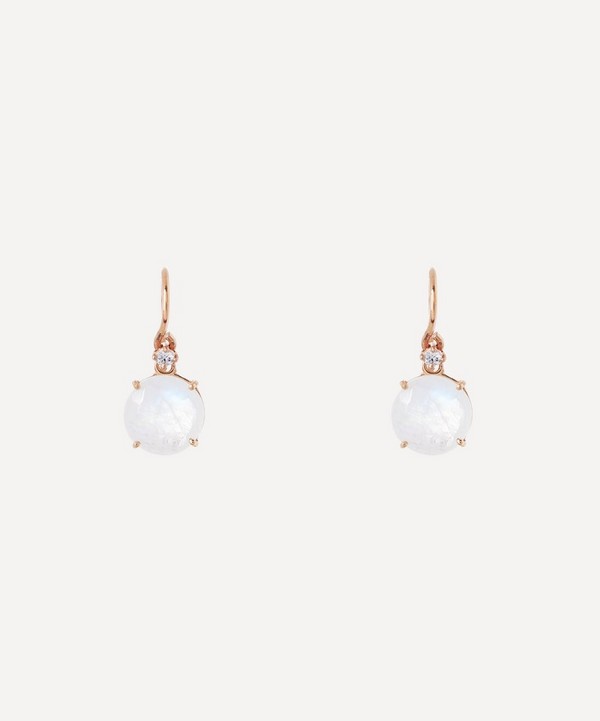 Suzanne Kalan - 14ct Rose Gold Round Rainbow Moonstone and Diamond Drop Earrings image number null