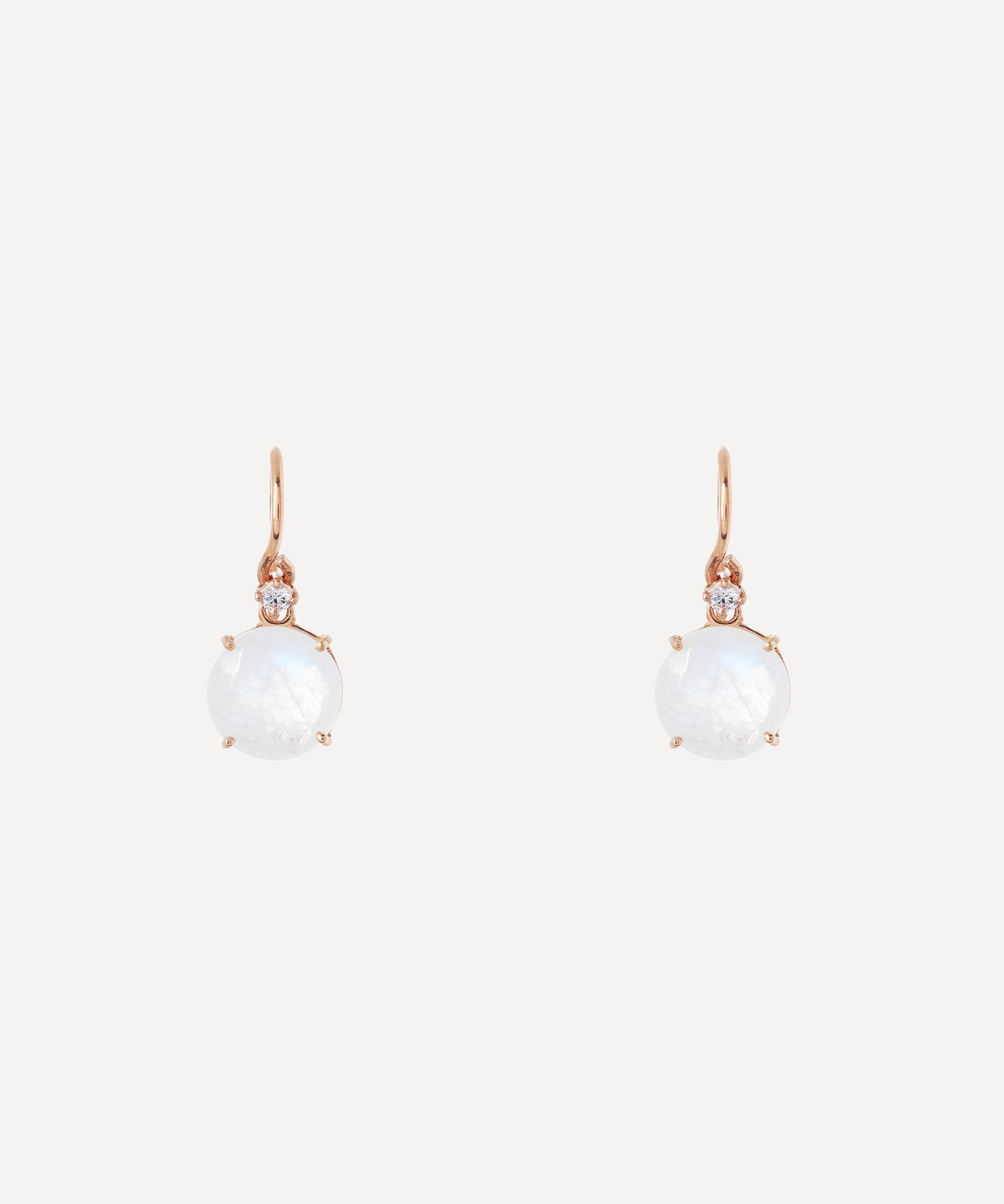 Suzanne Kalan - 14ct Rose Gold Round Rainbow Moonstone and Diamond Drop Earrings image number 0