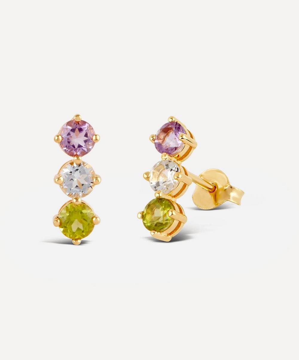 Dinny Hall - Gold Plated Vermeil Silver Suffragette Gemstone Trio Stud Earrings