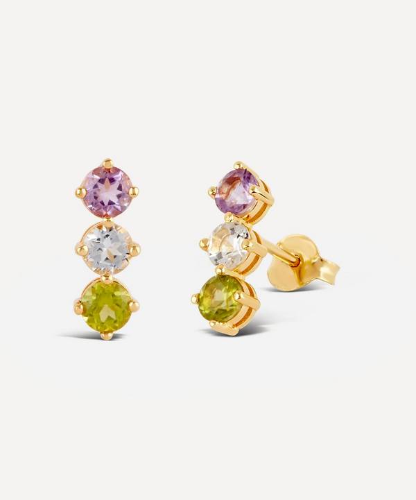 Dinny Hall - Gold Plated Vermeil Silver Suffragette Gemstone Trio Stud Earrings image number 0