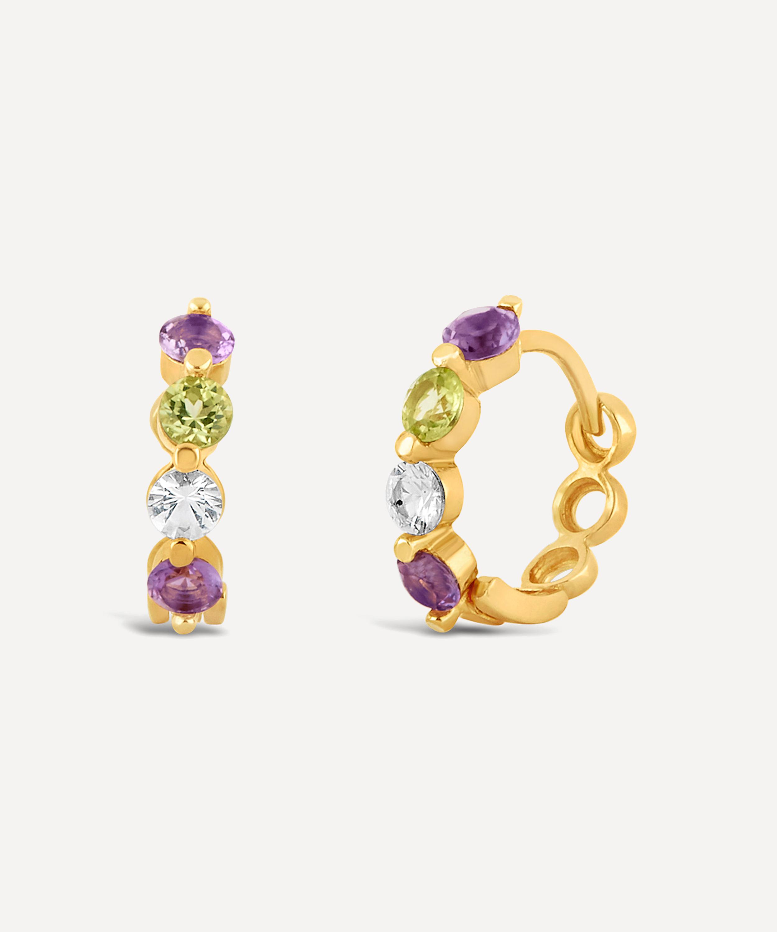 Dinny Hall - Gold Plated Vermeil Silver Suffragette Gemstone Huggie Hoop Earrings image number 0