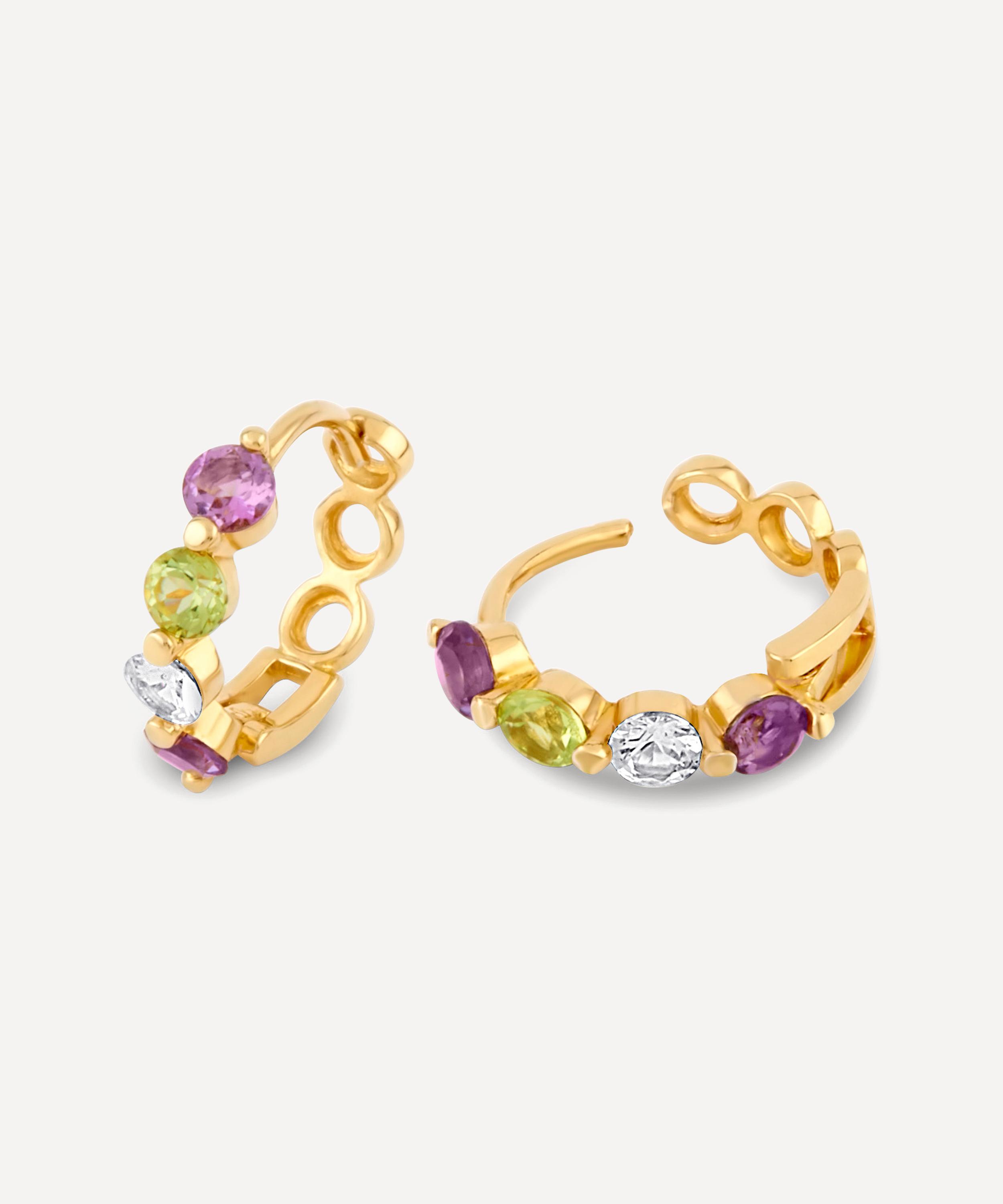 Dinny Hall - Gold Plated Vermeil Silver Suffragette Gemstone Huggie Hoop Earrings image number 1