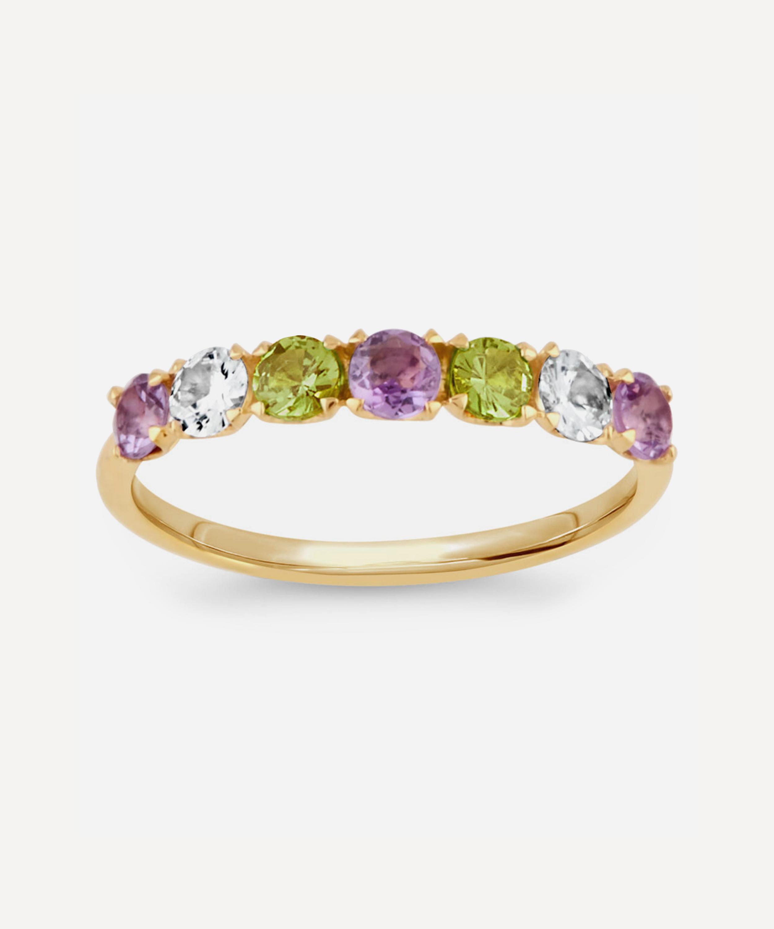 Dinny Hall - Gold Plated Vermeil Silver Suffragette Primrose Gemstone Half Eternity Ring image number 0