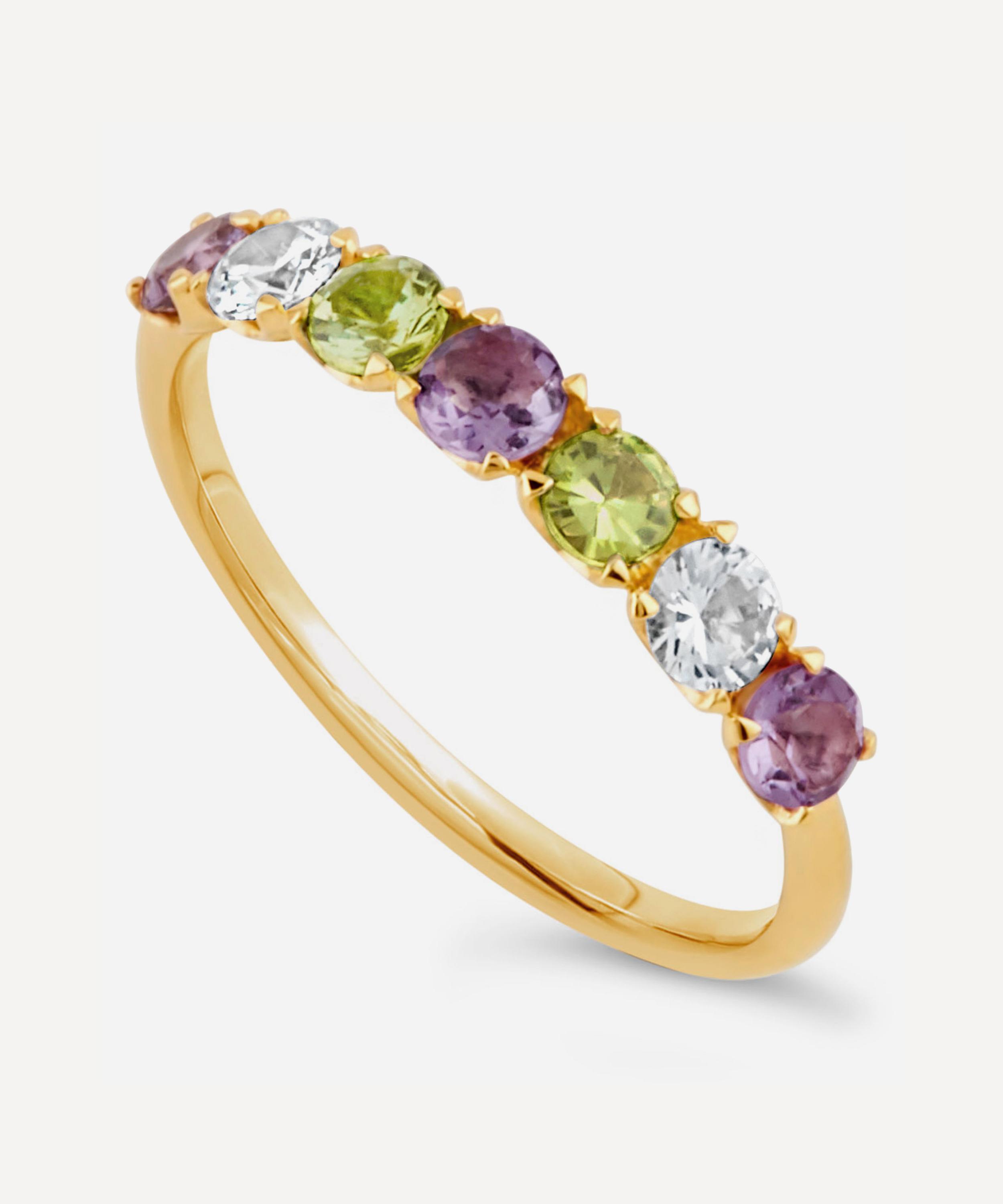 Dinny Hall - Gold Plated Vermeil Silver Suffragette Primrose Gemstone Half Eternity Ring image number 1