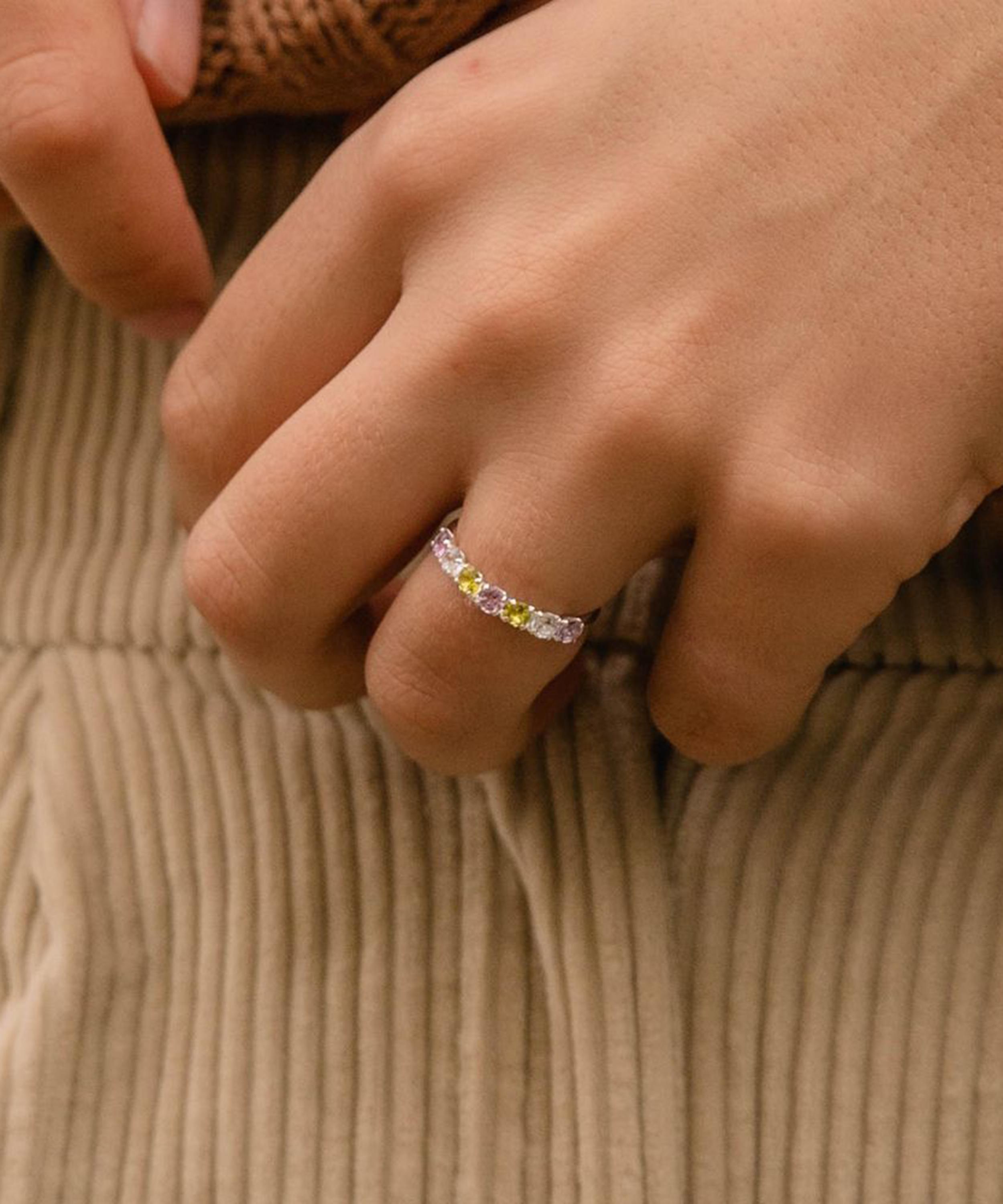 Dinny Hall - Silver Suffragette Primrose Gemstone Half Eternity Ring image number 1