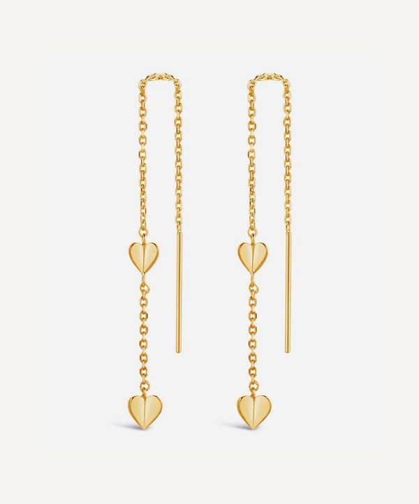 Dinny Hall - Gold Plated Vermeil Silver Bijou Folded Heart Threaded Chain Drop Earrings image number null
