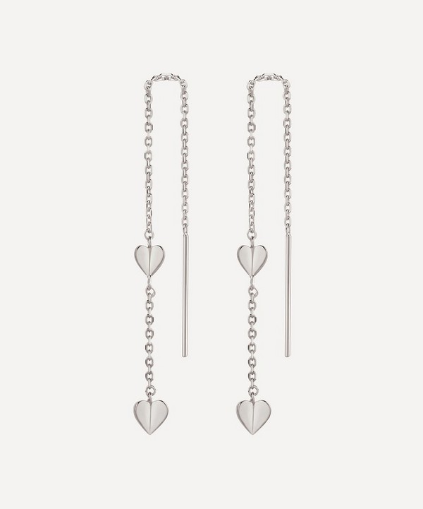 Dinny Hall - Silver Bijou Folded Heart Threaded Chain Drop Earrings image number null