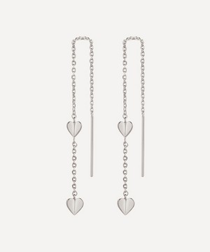 Dinny Hall - Silver Bijou Folded Heart Threaded Chain Drop Earrings image number 0