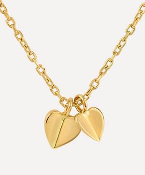 Gold Plated Vermeil Silver Bijou Folded Heart Duo Pendant Necklace