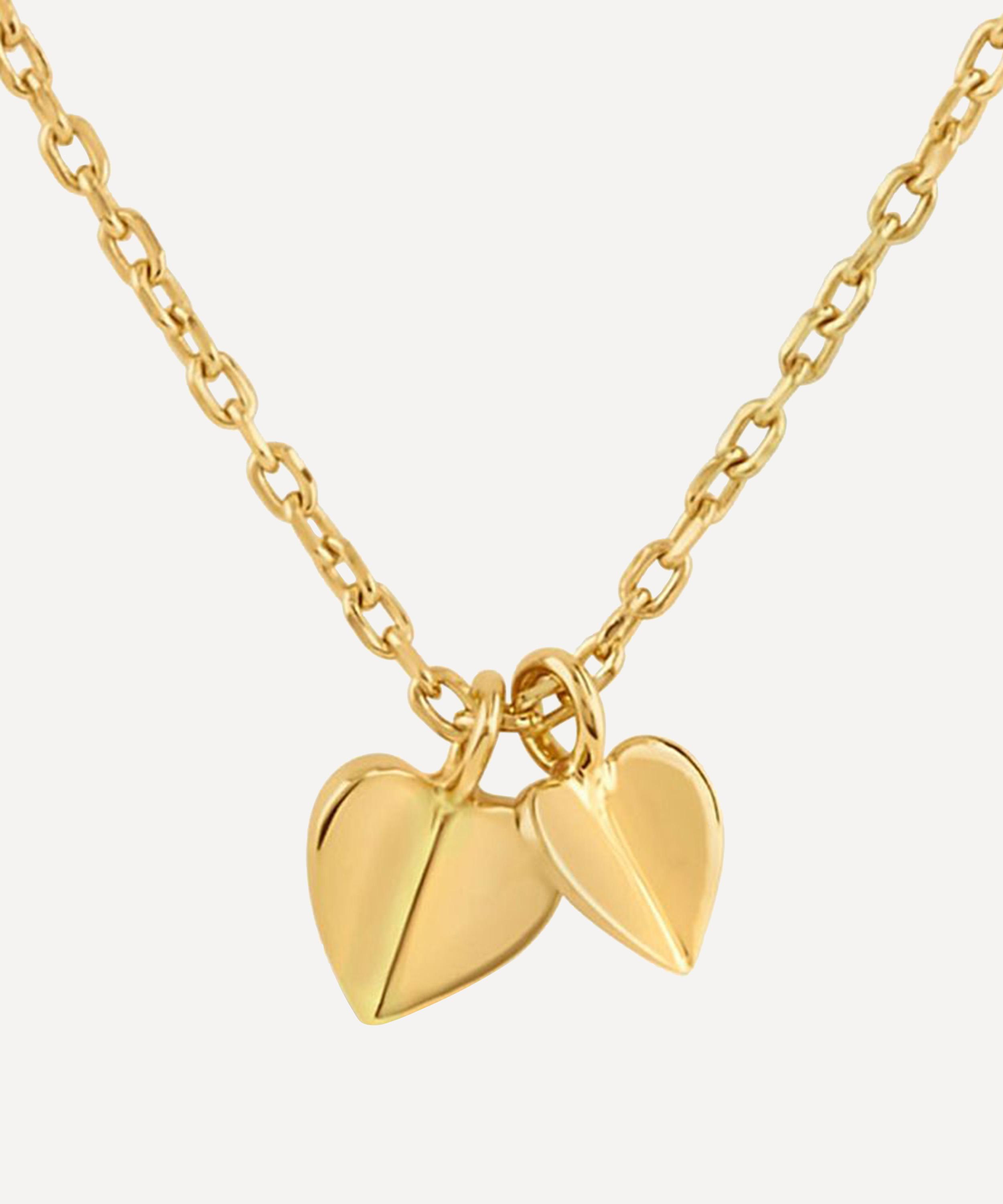 Dinny Hall - Gold Plated Vermeil Silver Bijou Folded Heart Duo Pendant Necklace