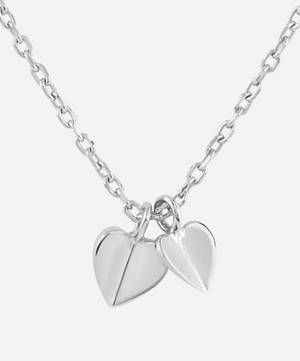 Silver Bijou Folded Heart Duo Pendant Necklace