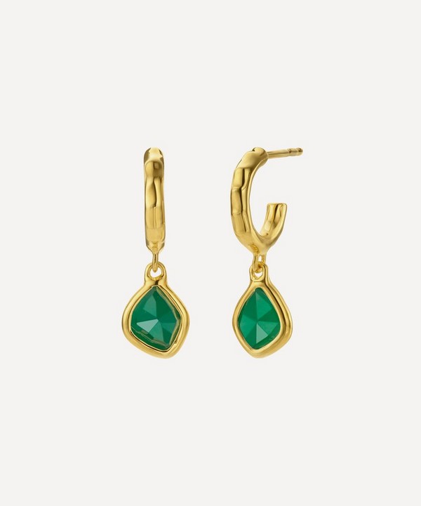 Monica Vinader - Gold Plated Vermeil Silver Siren Green Onyx Mini Nugget Hoop Earrings image number null