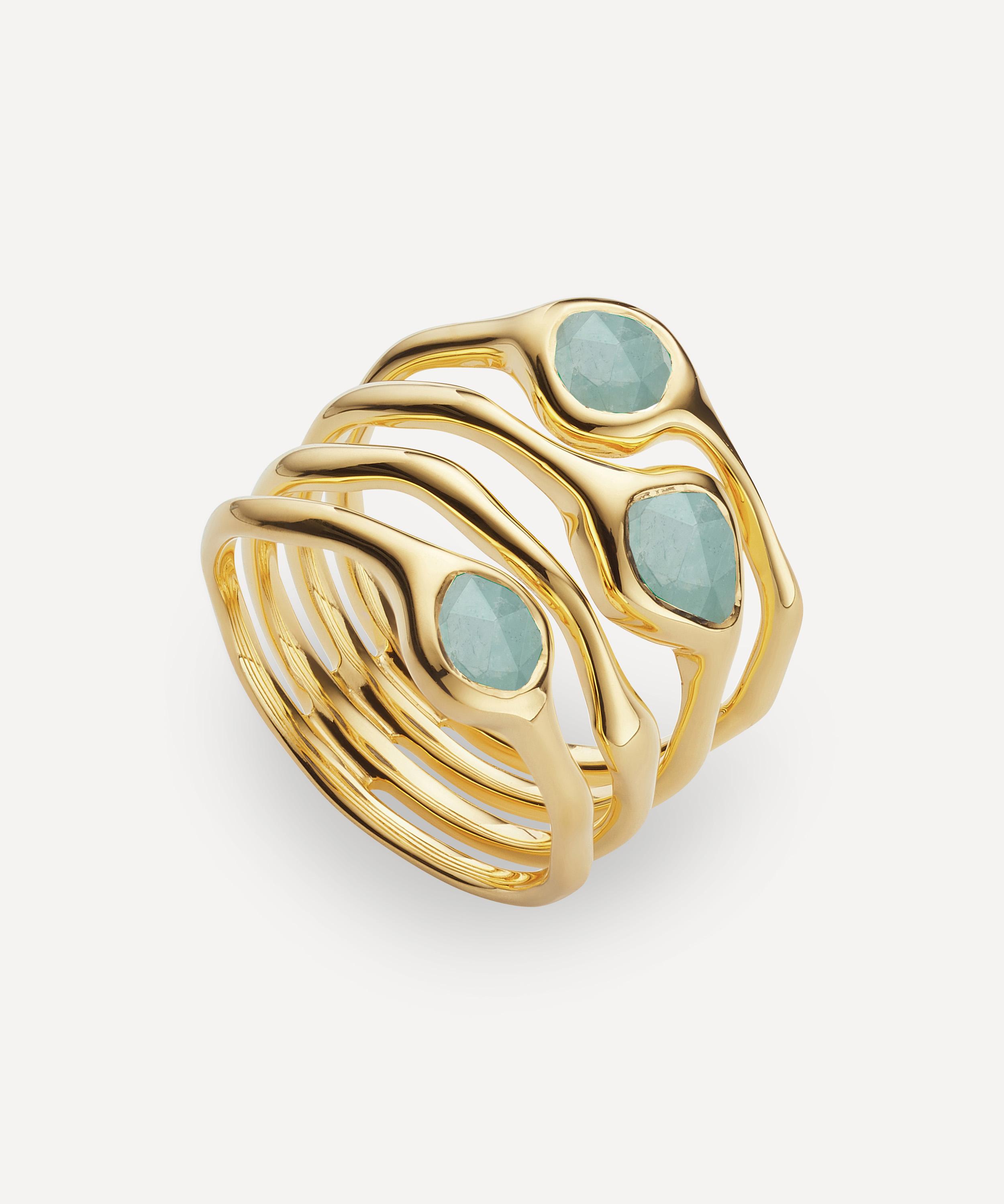 Monica Vinader - Gold Plated Vermeil Silver Siren Aquamarine Cluster Cocktail Ring image number 