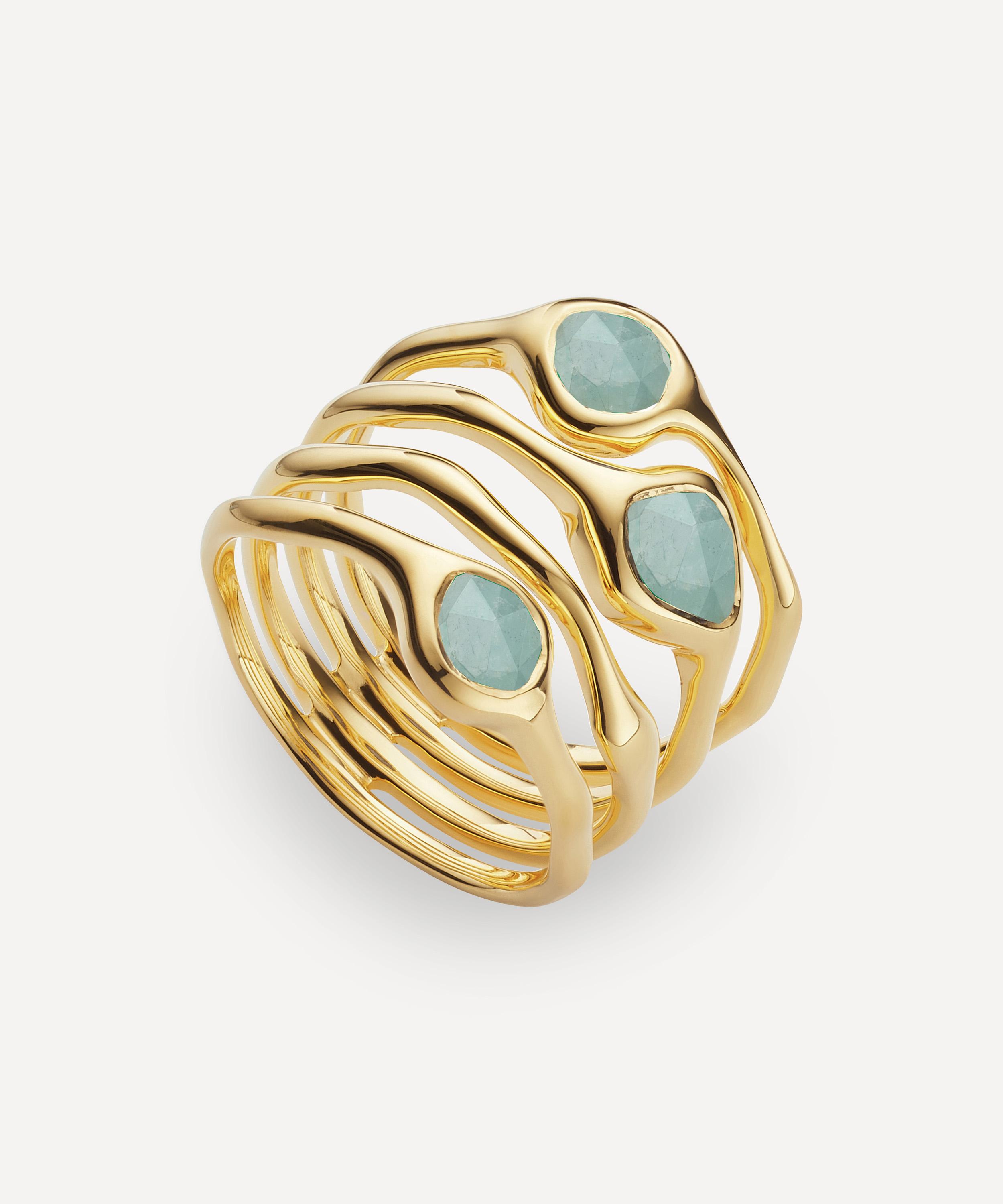 Monica Vinader - Gold Plated Vermeil Silver Siren Aquamarine Cluster Cocktail Ring image number 0