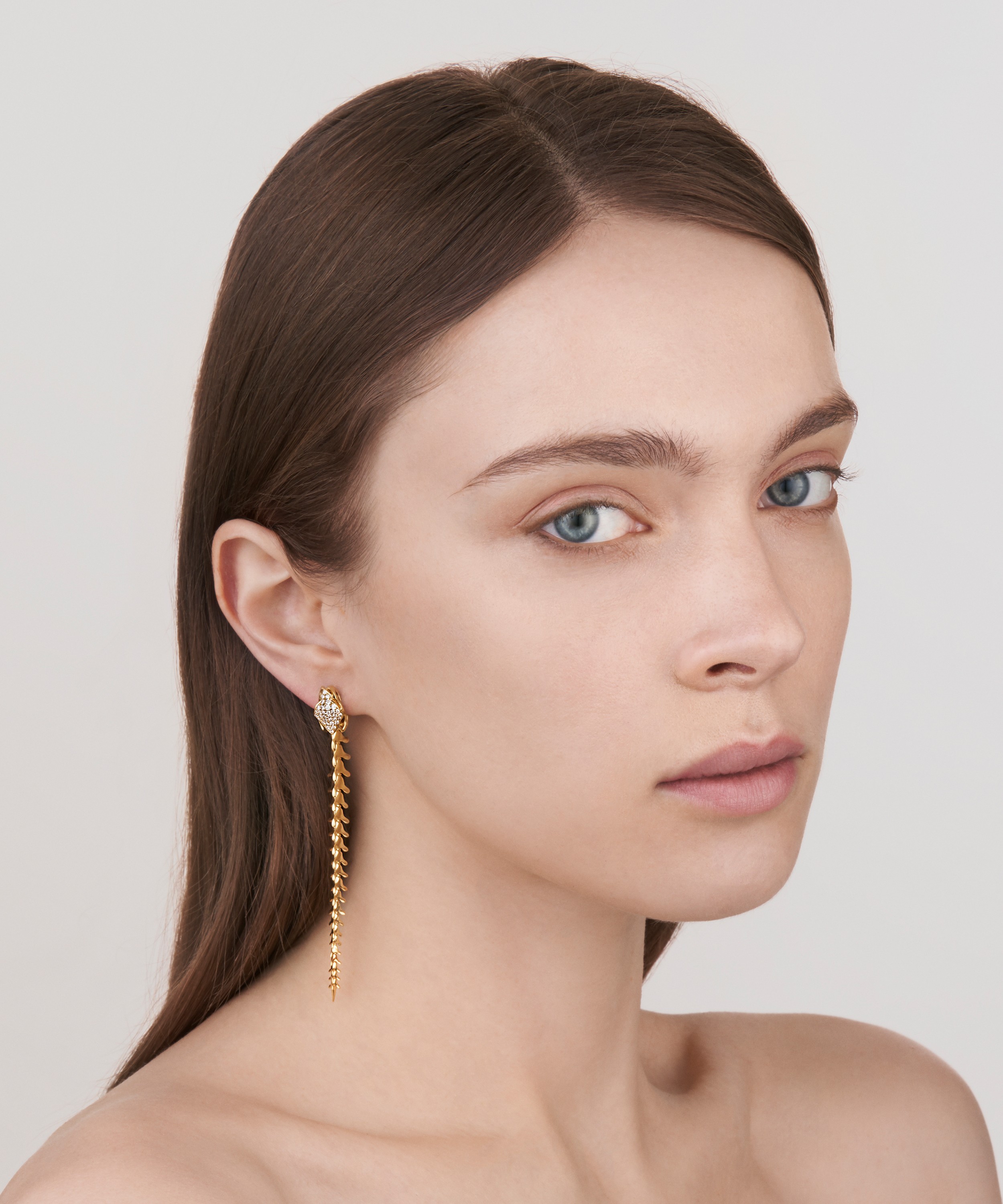 Shaun Leane - Gold Plated Vermeil Silver Serpent's Trace Large Diamond Drop Earrings image number 1